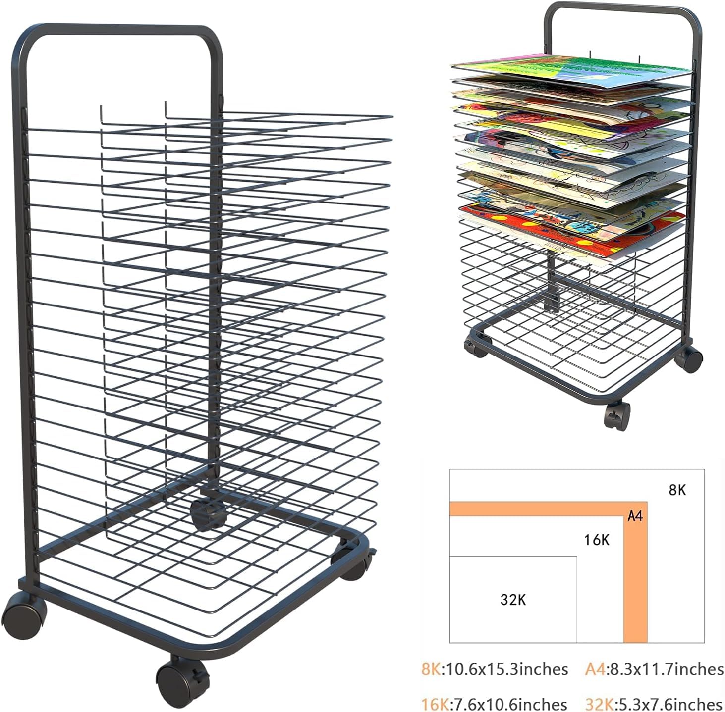 20-Shelf Mobile & Wall Mountable Art Drying Rack - Heavy Duty Painting Storage Organizer for Art Studios, Classrooms & Home Use - Perfect for Drying Paintings, Drawings & Craft Projects