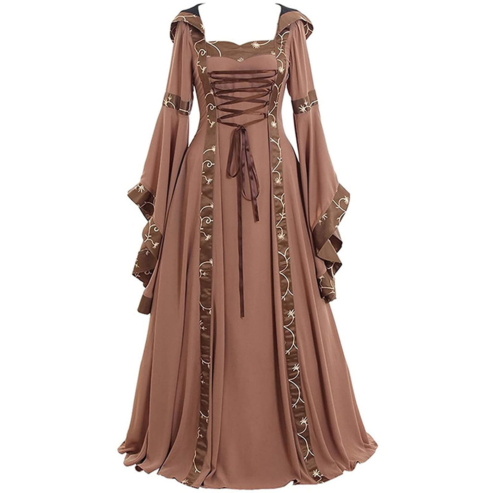 ZEFOTIM Gothic Loose Trumpet Sleeve Vintage Cosplay Dress for Women - Elegant Long Sleeve Maxi Dress for Halloween, Party, Club & Retro Fashion Events
