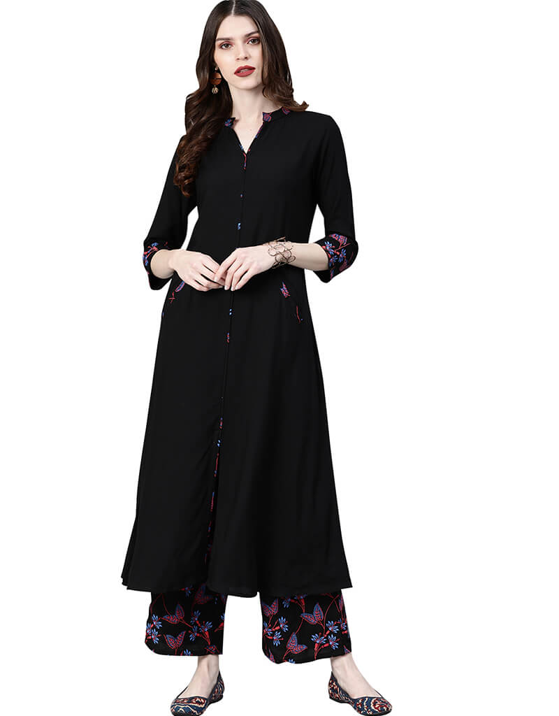 Black Rayon Palazzo Straight Pants for Women - Comfortable Wide Leg Trousers for Office, Travel & Casual Wear