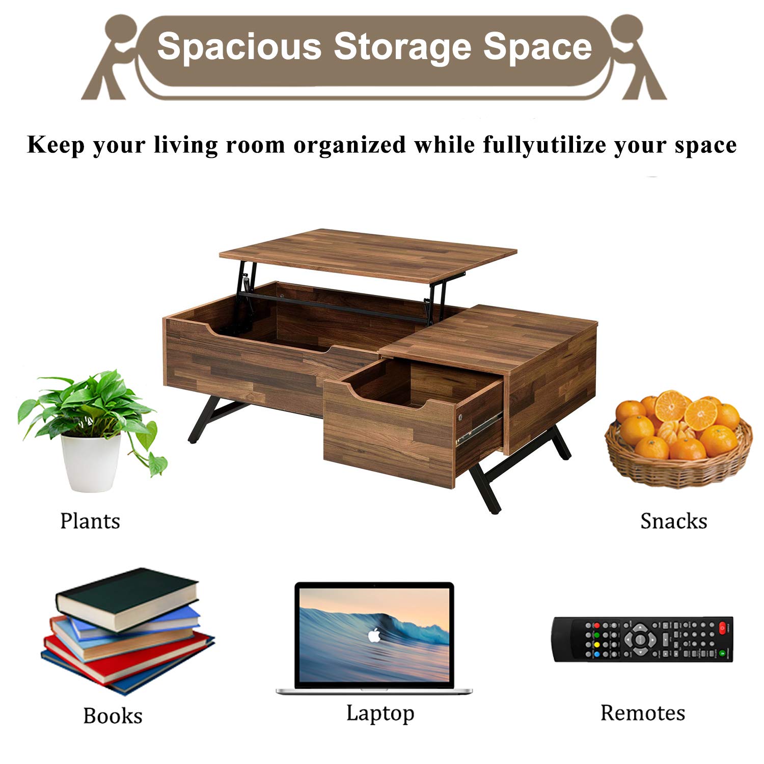 Modern Lift Top Coffee Table with Hidden Storage Drawer - Solid Wood Living Room Furniture for Home, Office & Reception Areas | Perfect for Small Spaces, Entertaining & Workspace Conversion