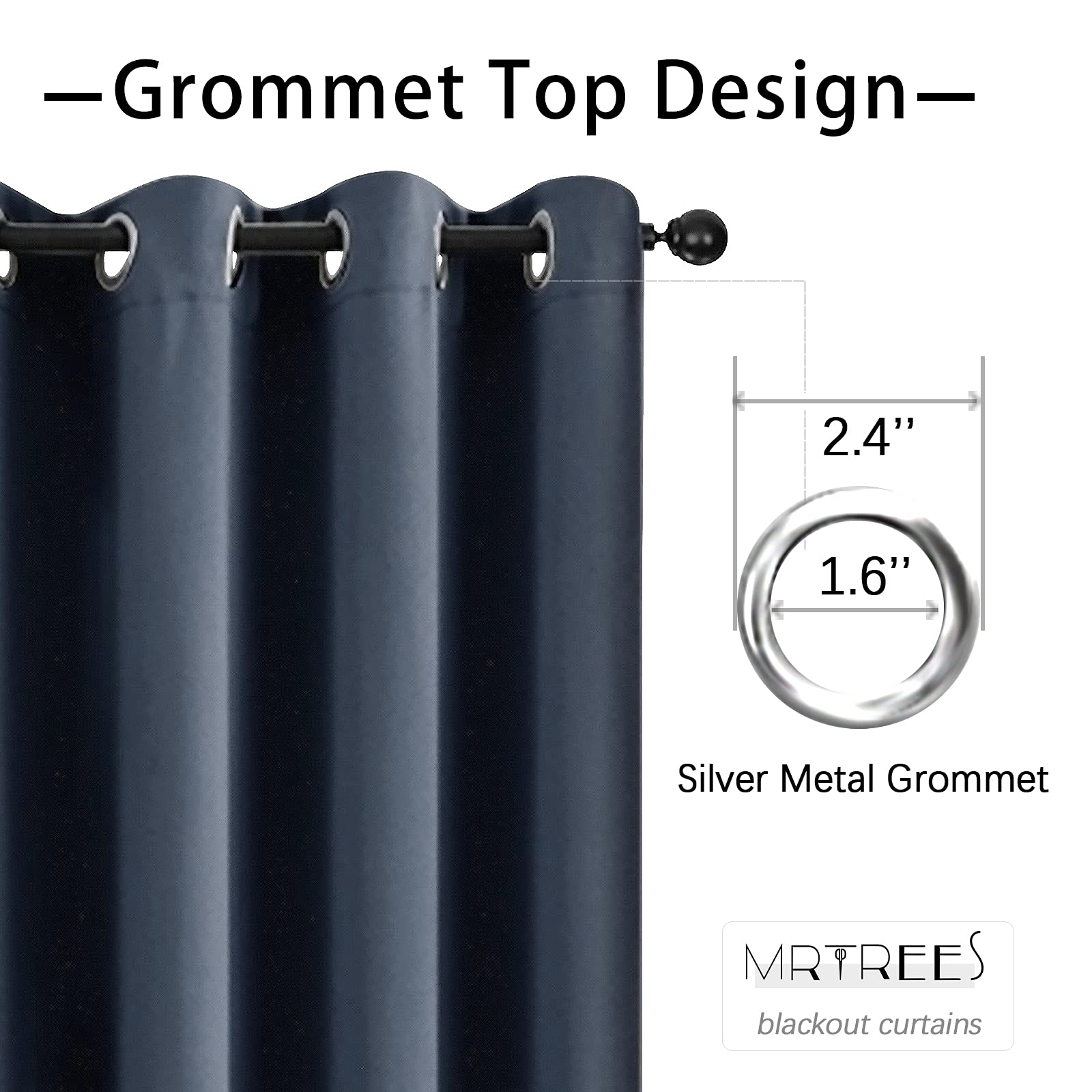 MRTREES Blackout Short Tier Curtains - 34x24 Inches, Navy Blue (Set of 2 Panels) | Triple Weave Room Darkening Kitchen & Bathroom Window Treatments | Perfect for Small Cafe, Half Window Covering & Light Control