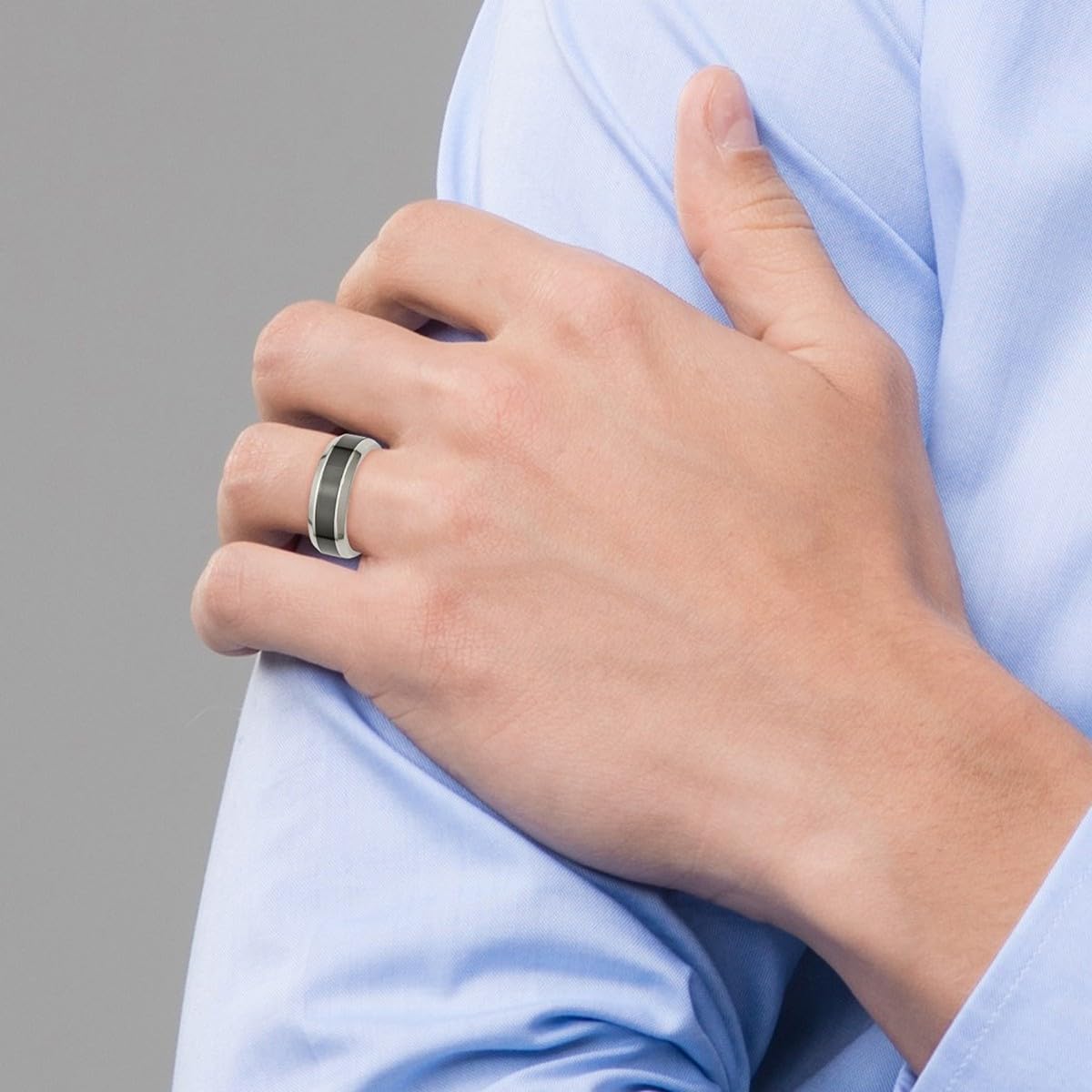 Polished Black Ceramic Beveled Band Ring with Titanium Base - Unisex Wedding, Engagement & Fashion Ring for Men & Women | Sizes 4-13 | Perfect for Everyday Wear, Anniversary Gifts & Couple Jewelry