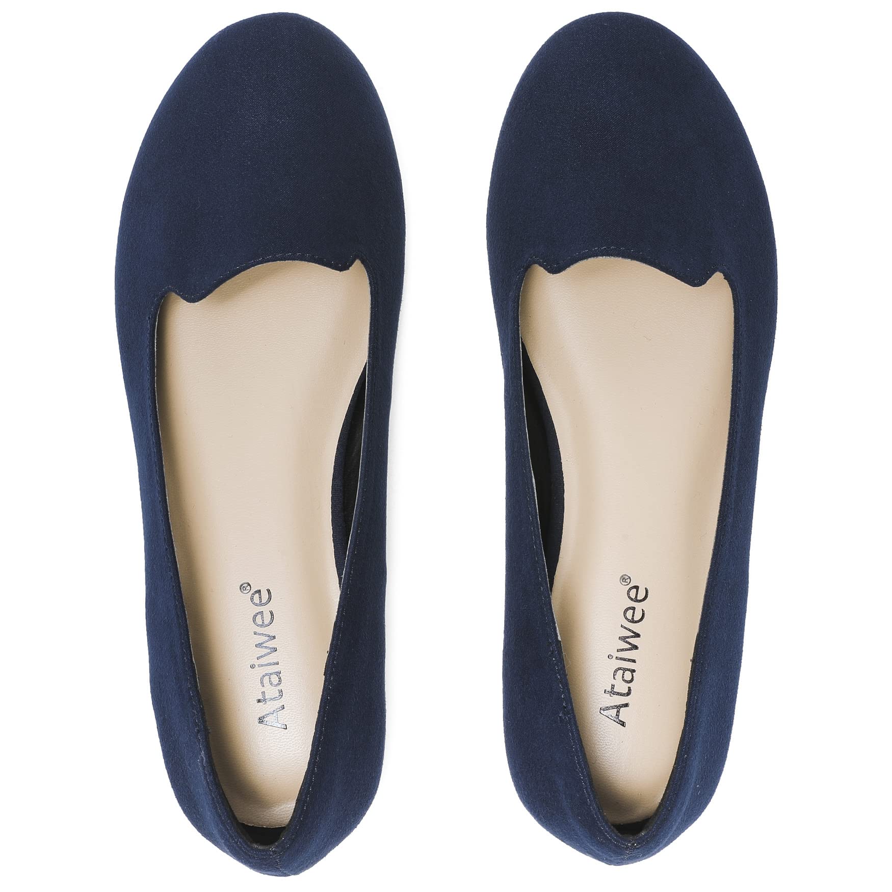 Ataiwee Women's Wide Width Comfortable Ballet Flats - Classic Round Toe Black Slip On Shoes for Work, Travel & Everyday Wear