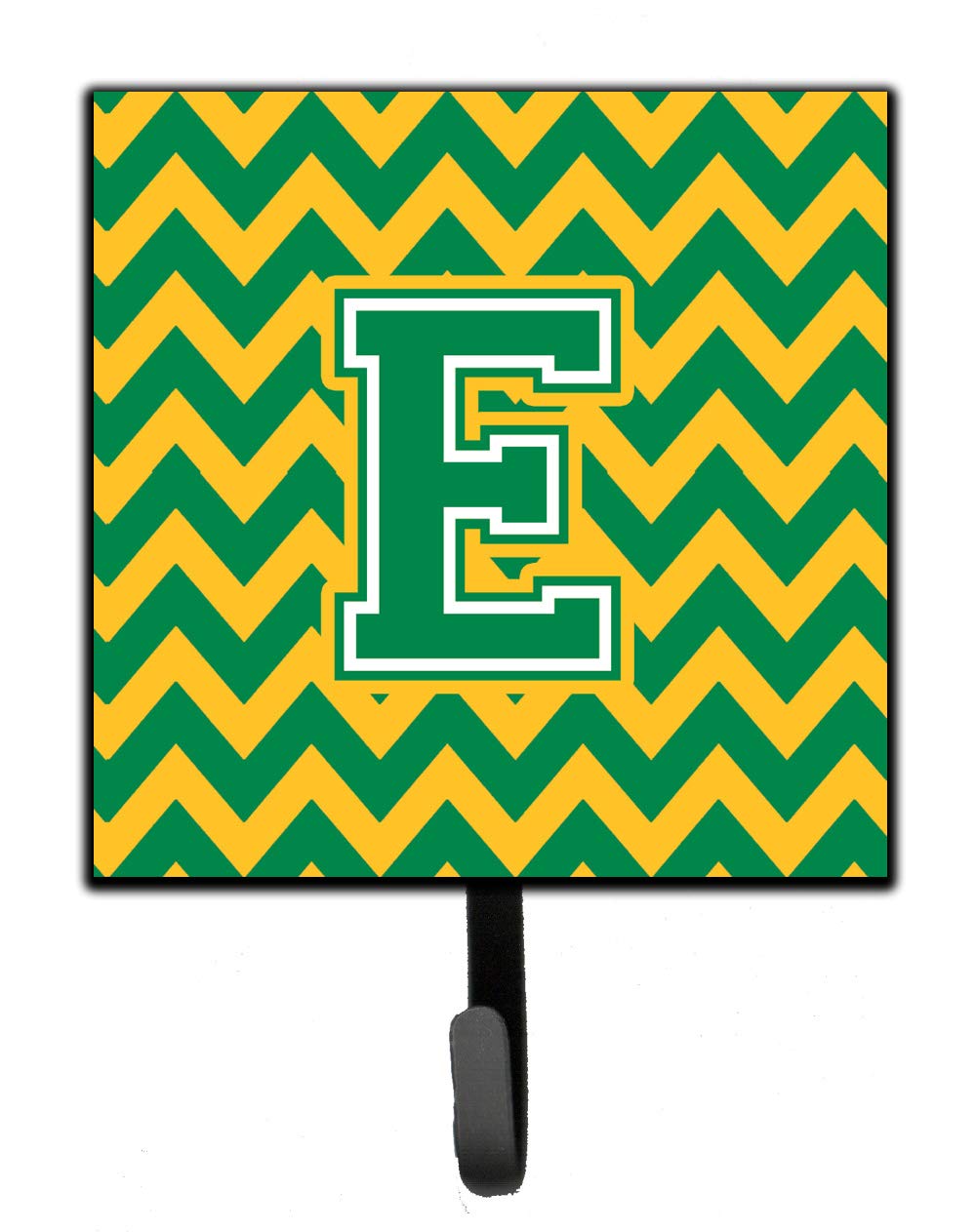 Caroline's Treasures CJ1059-ESH4 Letter E Chevron Green & Gold Wall Hook - Key Holder, Coat Rack, Leash Hanger - Perfect for Entryway, Kitchen & Bathroom Organization