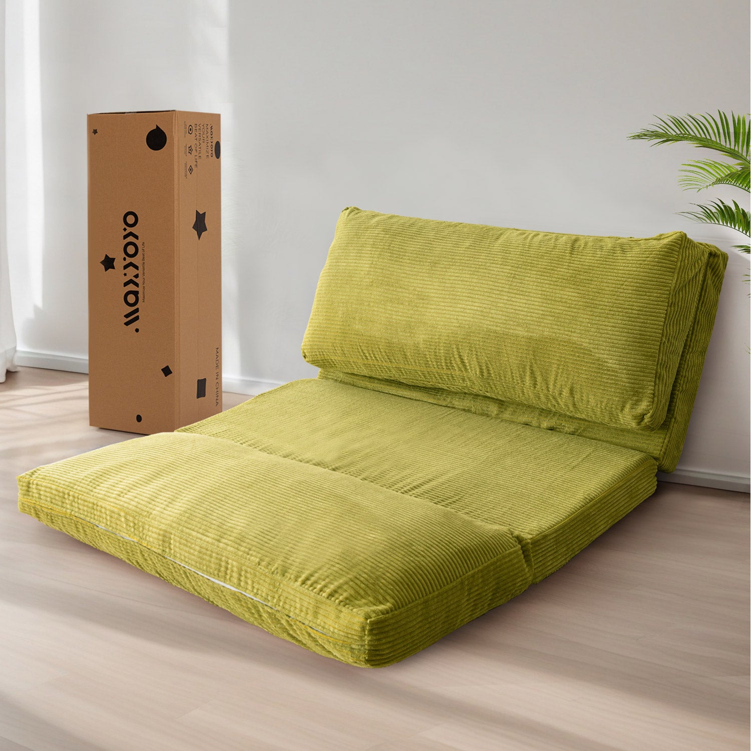 MAXYOYO Corduroy Bean Bag Sofa Bed - Washable Green Floor Couch for Living Room, Bedroom & Game Room - Comfortable Lounge Chair for Relaxing, Reading & Napping