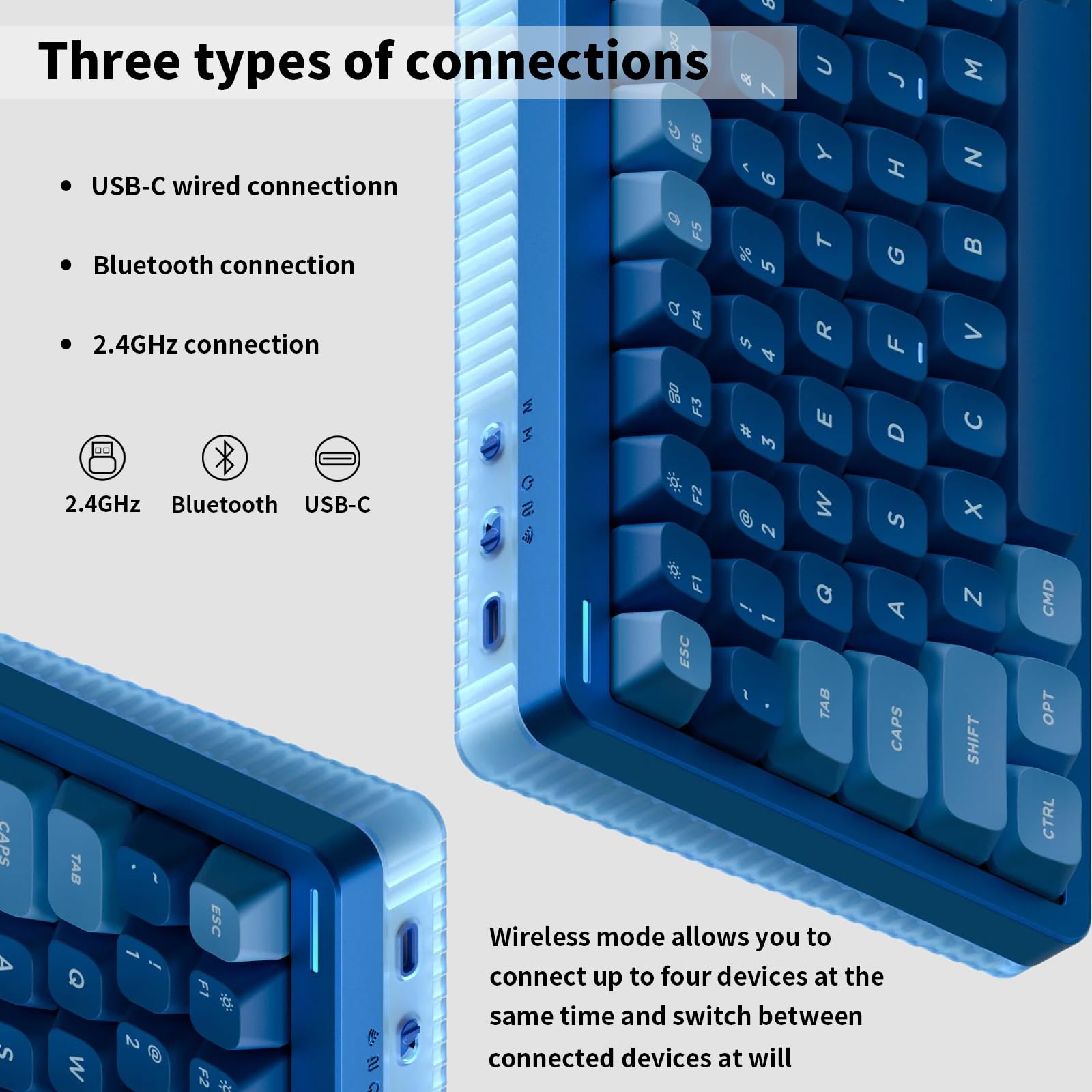 Nuphy Halo96 V2 Wireless Mechanical Keyboard - 96% Layout, Hot-Swappable Gasket Gaming Keyboard with RGB Backlit, QMK/VIA Programmable, Bluetooth/USB-C/2.4GHz Connectivity (Blue/Lemon Switches 55gf) - Perfect for Office Work, Gaming & Typing Enthusiasts