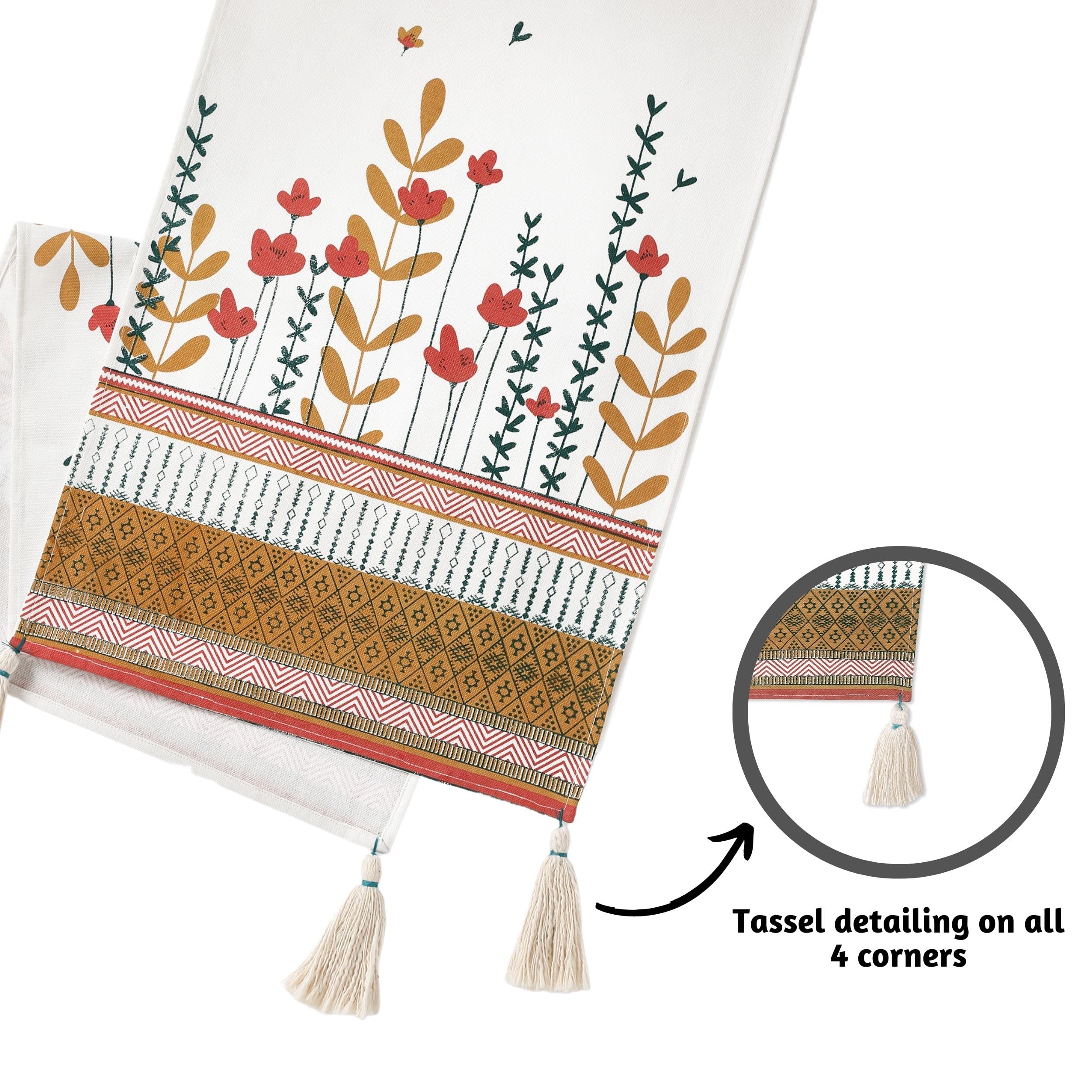 72 Inch Folkulture Cotton Farmhouse Table Runner - 100% Cotton Spring & Boho Table Decor for Dining, Coffee, and Kitchen Tables - Perfect for Wedding, Party, and Holiday Decorations (Bloom Design)