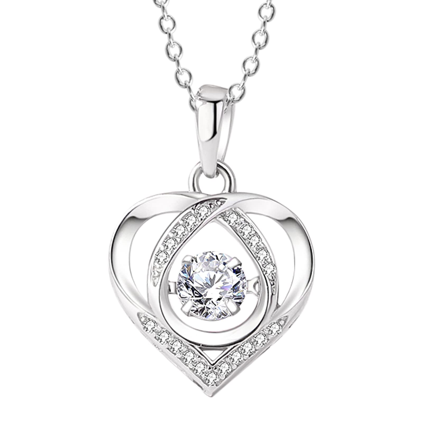 925 Sterling Silver Heart Pendant Necklace with Birthstone Zirconia - Elegant Jewelry Gift for Women, Girls, Wife, Mom & Girlfriend | Perfect for Anniversary, Birthday, Mother's Day & Valentine's Day | Everyday Wear & Special Occasions (White)