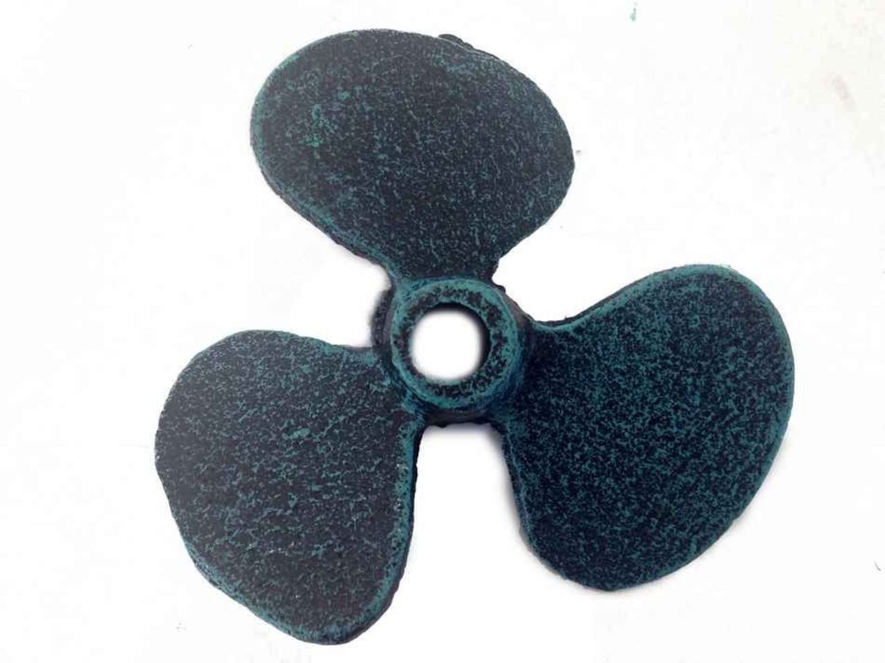 Hampton Nautical Decorative Cast Iron Propeller Paperweight 4 Inch - Vintage Seaworn Blue Finish - Perfect for Office Desk, Boat Decor & Nautical Gift Ideas