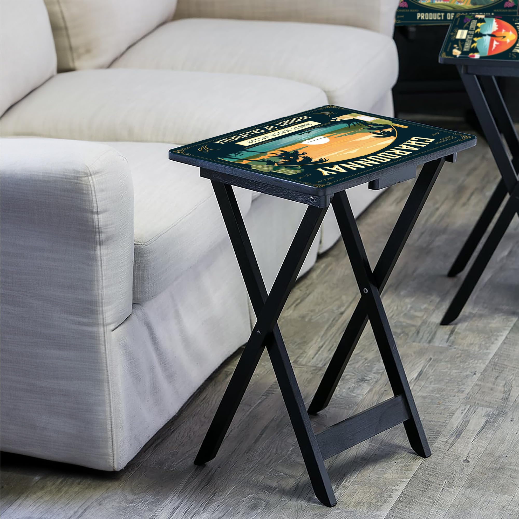 Premium Folding TV Trays Set of 4 - Rectangular Portable Serving Tables with Storage Rack | Space-Saving Couch Trays for Dining, Laptop Work & Crafts | Decorative Home Essentials for Small Spaces & Entertainment Areas