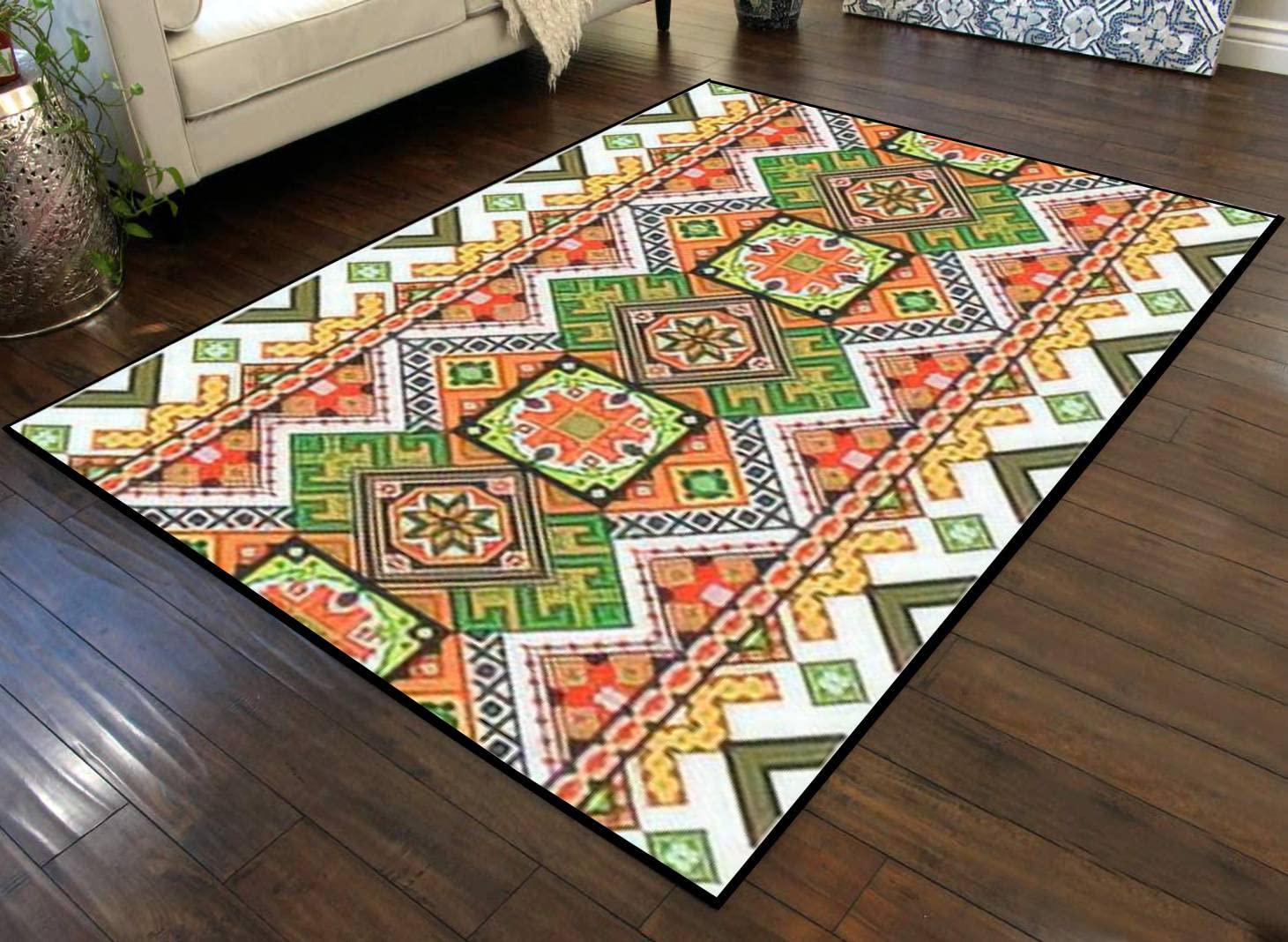 Large Area Runner Rug - Handmade Embroidered Vintage Ukrainian Ethnic Non-Slip Floor Mat for Indoor/Outdoor Use - Perfect for Living Room, Nursery, Patio, and Movie Nights