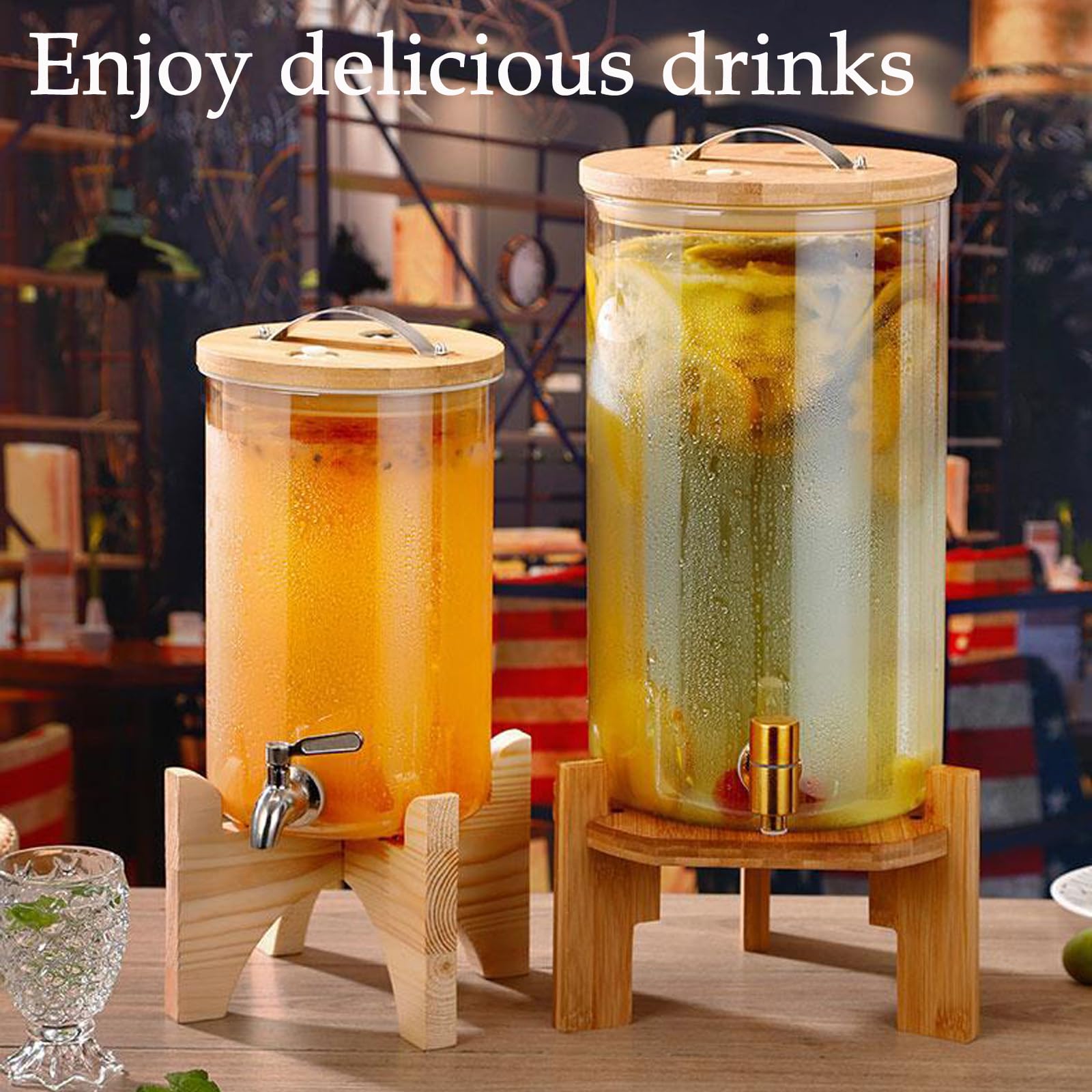9L Glass Beverage Dispenser with Stainless Steel Faucet - Cold Drink Dispenser for Juice, Lemonade, Iced Tea - Perfect for Parties, Weddings & Outdoor Events