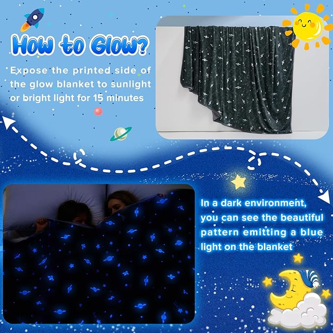 Glow in the Dark Cooling Blanket for Kids - Ultra Soft Double Sided Black Blanket with Q Max > 0.5 for Hot Sleepers - Perfect for Summer Nights, Bedtime, and Camping