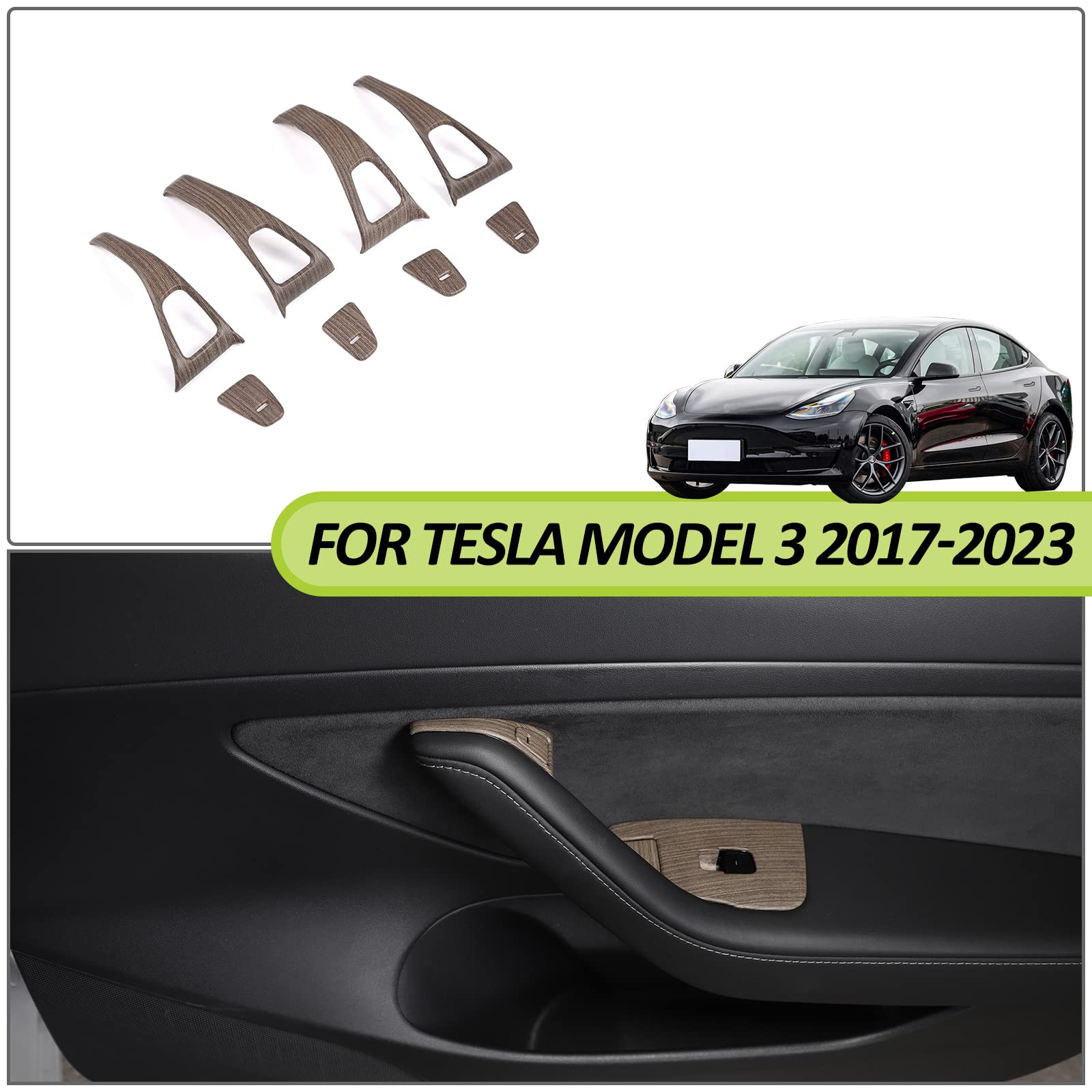 8-Piece ABS Car Door Lock Button Frame Cover for Tesla Model 3 & Model Y 2018-2020 - Pear Wood Grain Interior Trim Upgrade - Perfect for Enhancing Door Lock Switch Appearance & Protection - MCUNVX-2665527