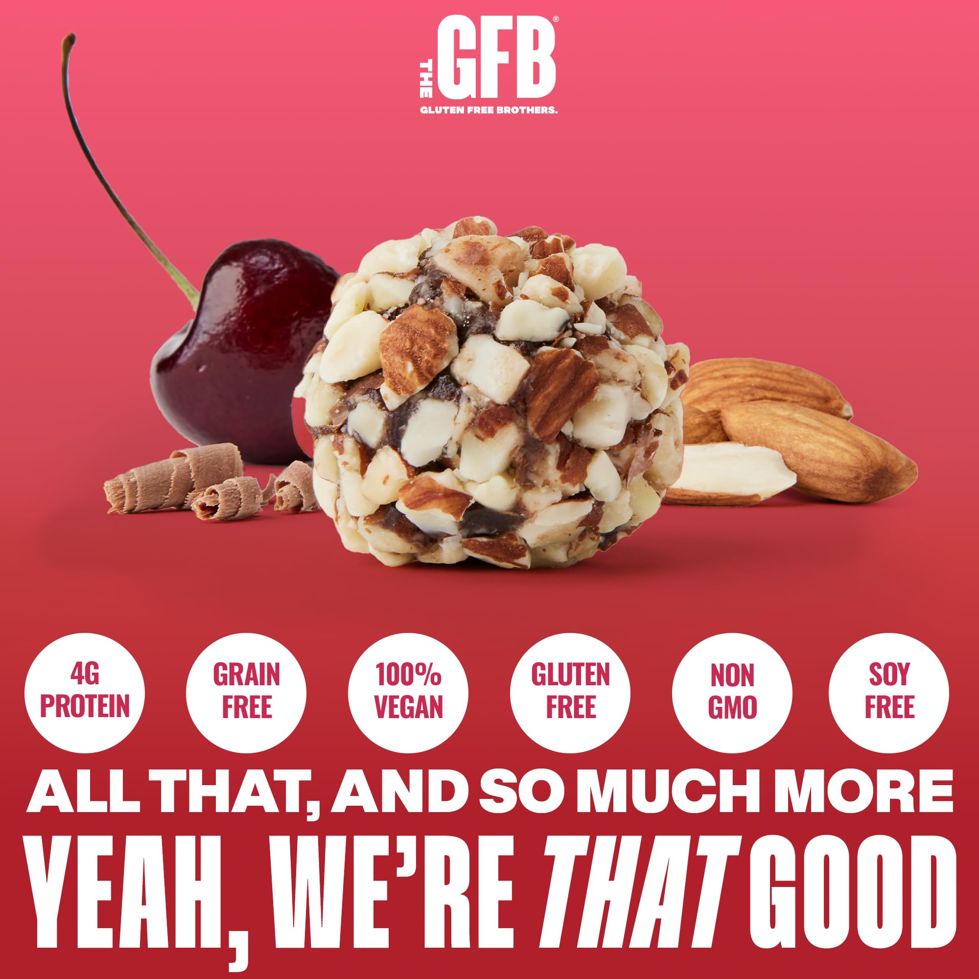 GFB Chocolate Cherry Almond Protein Bites - Gluten Free, Vegan, Non-GMO, Plant-Based Protein Snacks - Healthy Energy Balls for Workouts, Hiking & On-the-Go Nutrition - 4oz (6 Count)