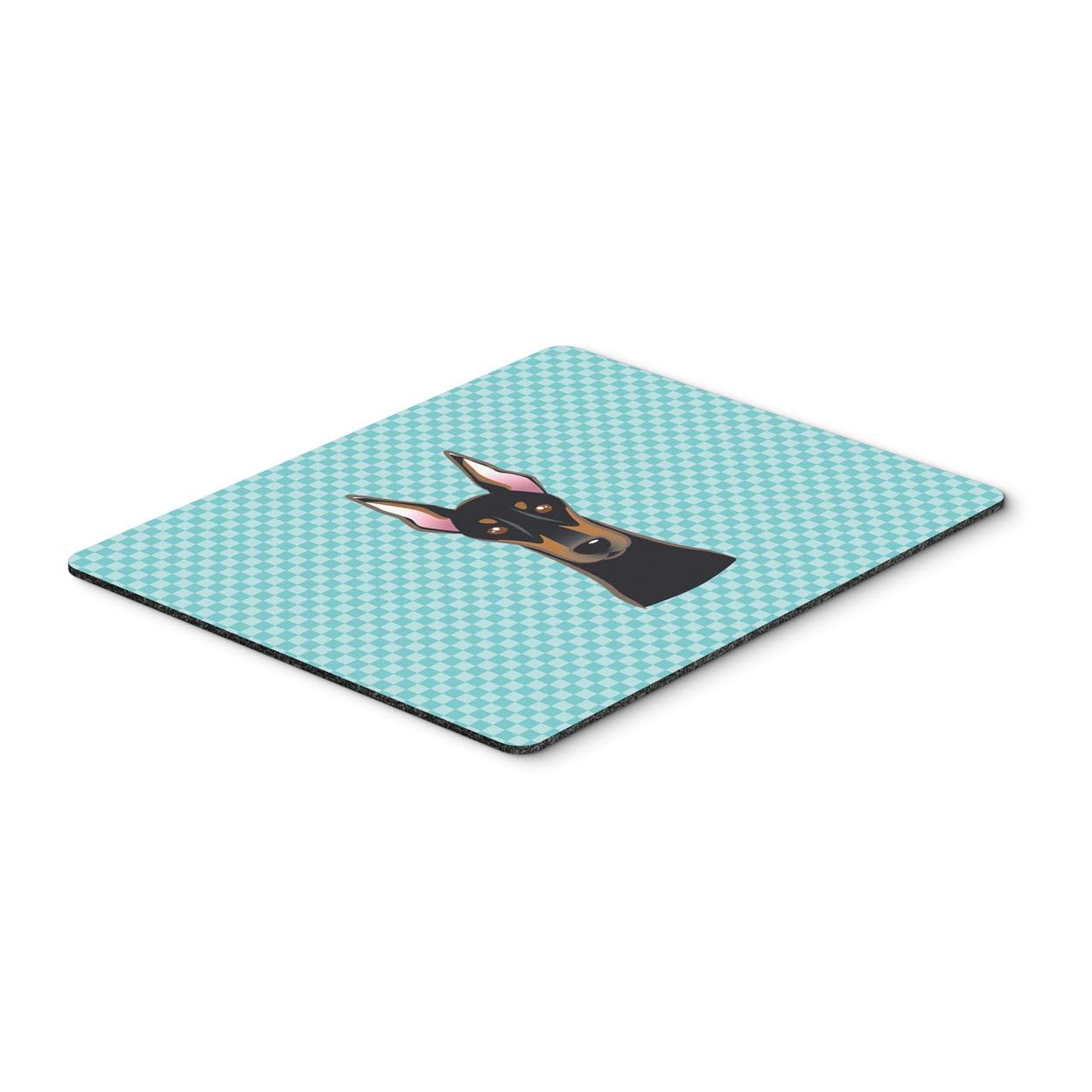 Checkerboard Blue Doberman Mouse Pad - Large Washable Non-Slip Desk Mat for Home Office, Gaming & Computer Work | Heat Resistant Hot Pad & Trivet for Kitchen Use | Perfect Gift for Pet Lovers