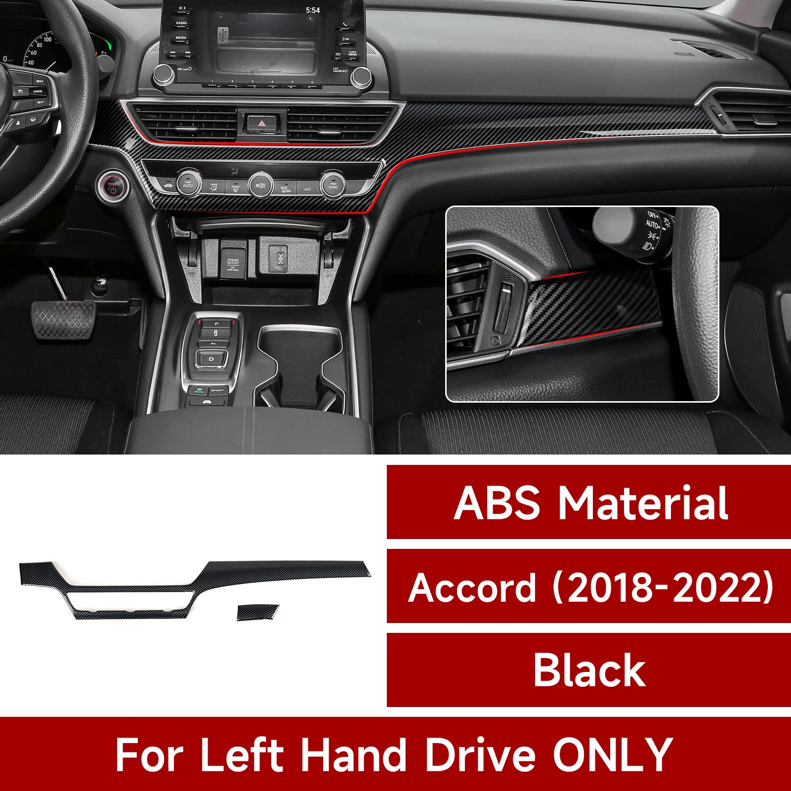 2018-2022 Honda Accord 10th Gen Dashboard Vent Trim Decals - ABS Carbon Fiber A/C Outlet Stickers | Car Interior Upgrade Accessories for Enhanced Style & Protection