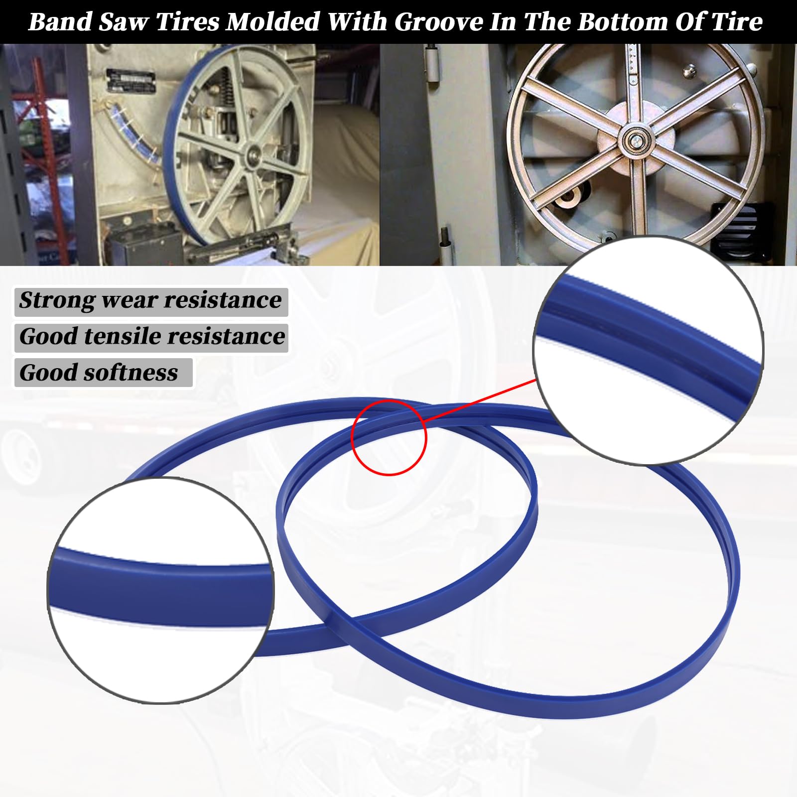 9-Inch Band Saw Tires Compatible with Skil 3386 Band Saw - Molded Groove Bottom Blue Rubber Tires | Replacement Parts for Woodworking & DIY Projects