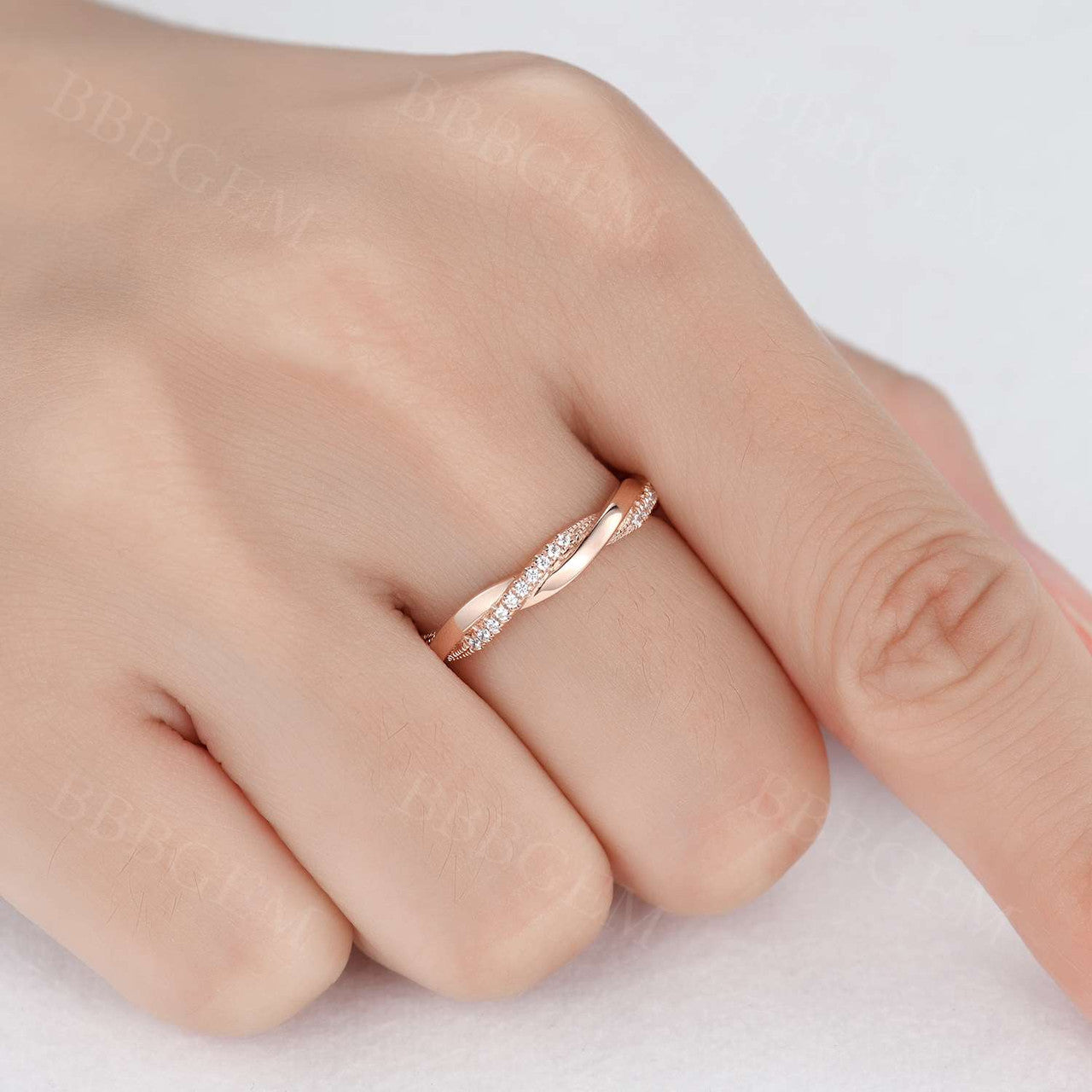 Solid Rose Gold Twist Diamond Wedding Band - Stackable Matching Ring for Women, Engagement, Anniversary & Bridal Jewelry - Perfect for Everyday Wear & Special Occasions