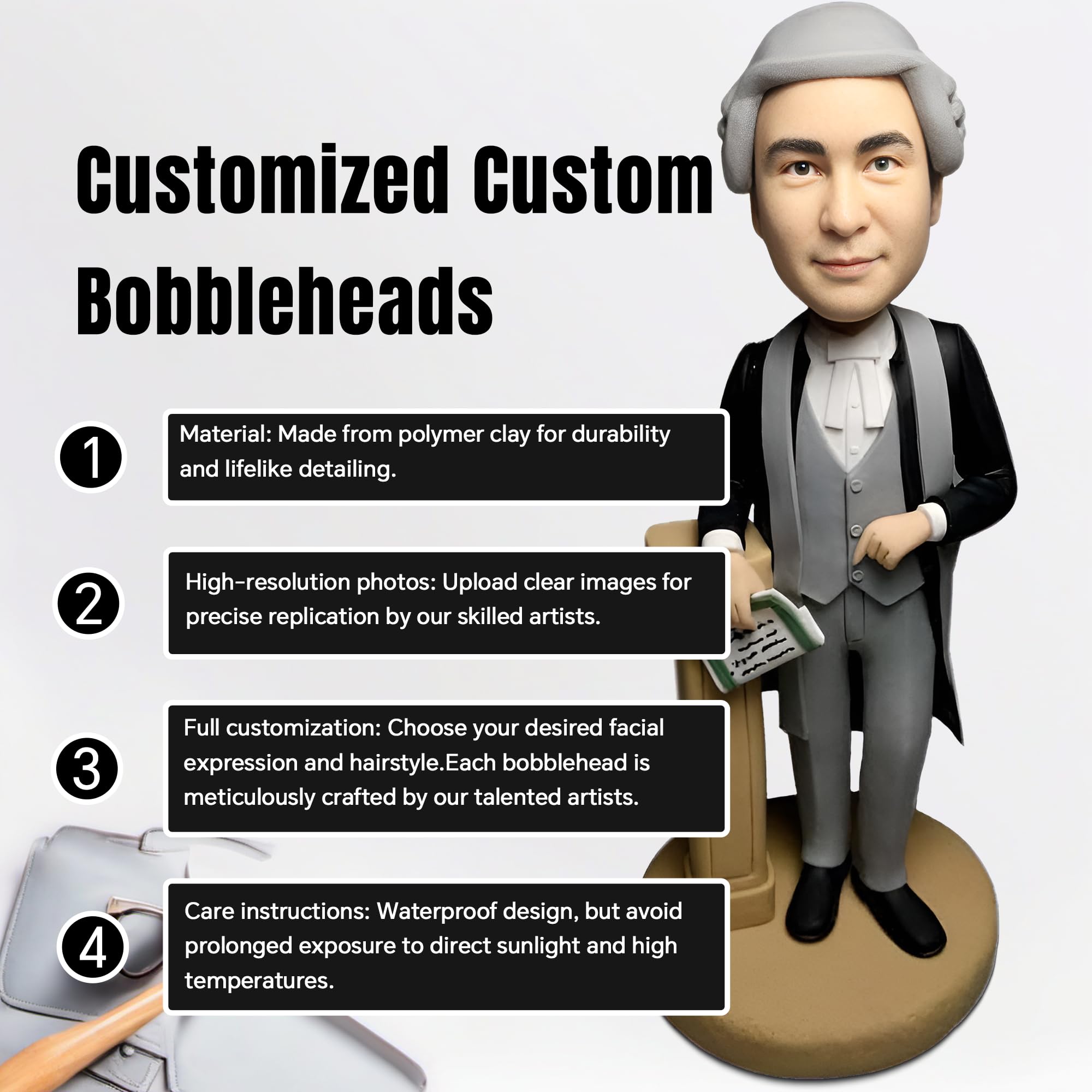 Custom Bobblehead Figurine - Personalized Handmade Photo Sculpture for Adults | Unique Collectible Gift for Men, Bosses & Boyfriends | Perfect for Birthdays, Anniversaries & Office Decor