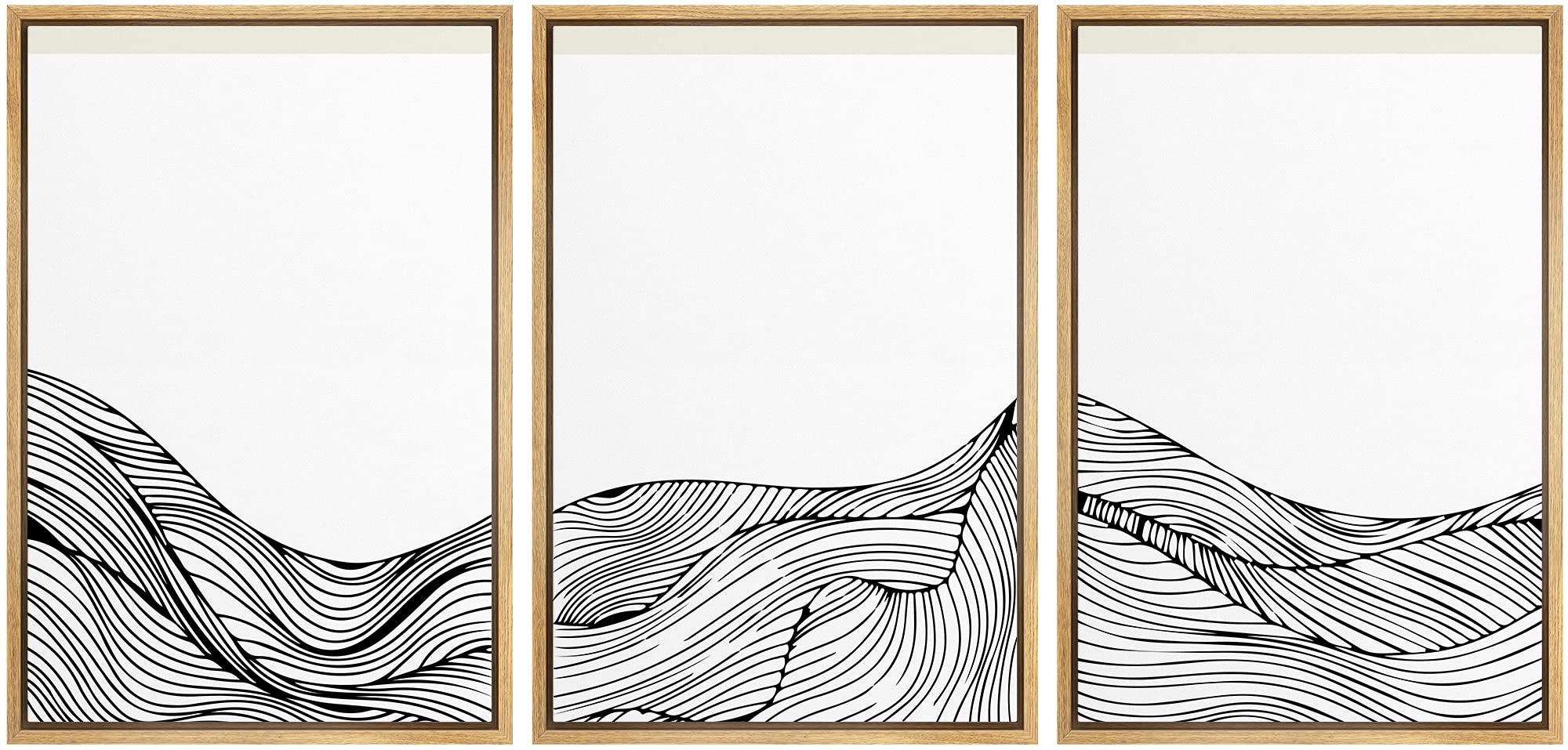 Abstract Black and White Swirling Spiral Mountain Landscape Framed Wall Art Print Set - Minimalist Wilderness Illustrations for Living Room, Bedroom & Office Decor - 24x36 Inches (3 Panels) - Perfect for Modern Home, Office & Apartment Interior Design