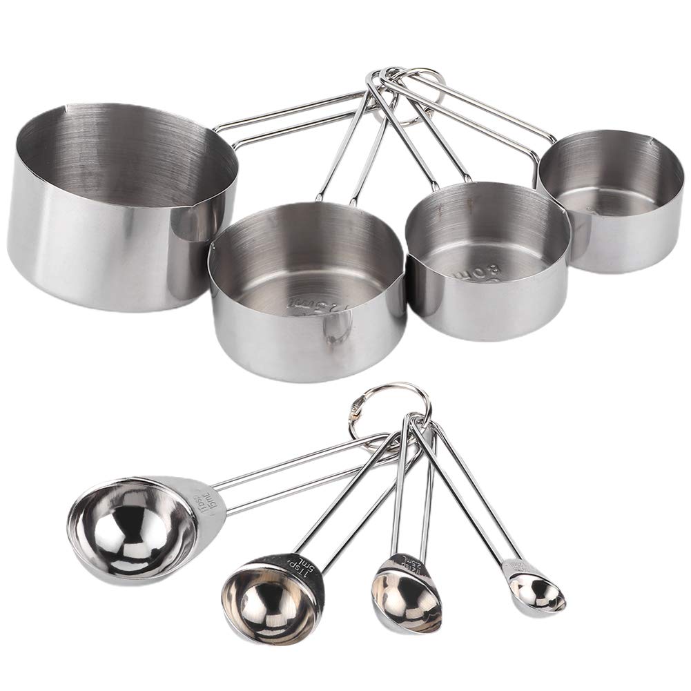 Stainless Steel Measuring Cups and Spoons Set - 18-Piece Kitchen Measuring Tools for Baking, Cooking & Coffee - Perfect for Home, Milk Tea Shop, Bar & Coffee Shop (Silver) | Durable & Portable Measurement Kit for Liquid & Dry Ingredients