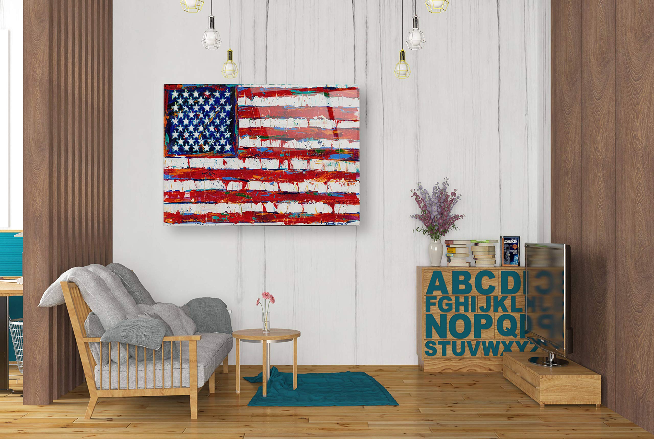 Epic 'Dramatic Stars & Stripes' Patriotic Wall Art by Carolee Vitaletti - 24x36 Inch Acrylic Glass Canvas Print - Perfect for Living Room, Office & American Home Decor