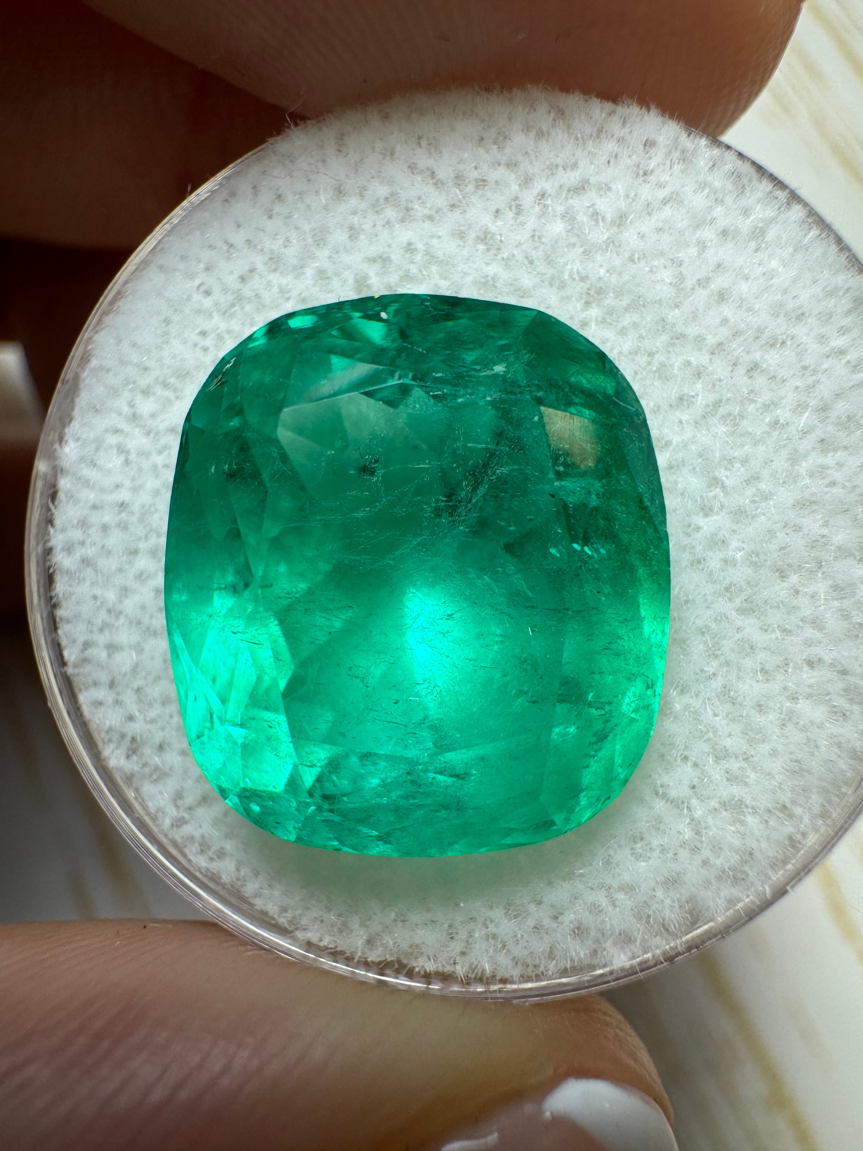 12.50 Carat Natural Colombian Emerald - 15x13.5mm Cushion Cut Loose Gemstone for Jewelry Making, Engagement Rings & Luxury Gifts | Stunning Green Precious Stone