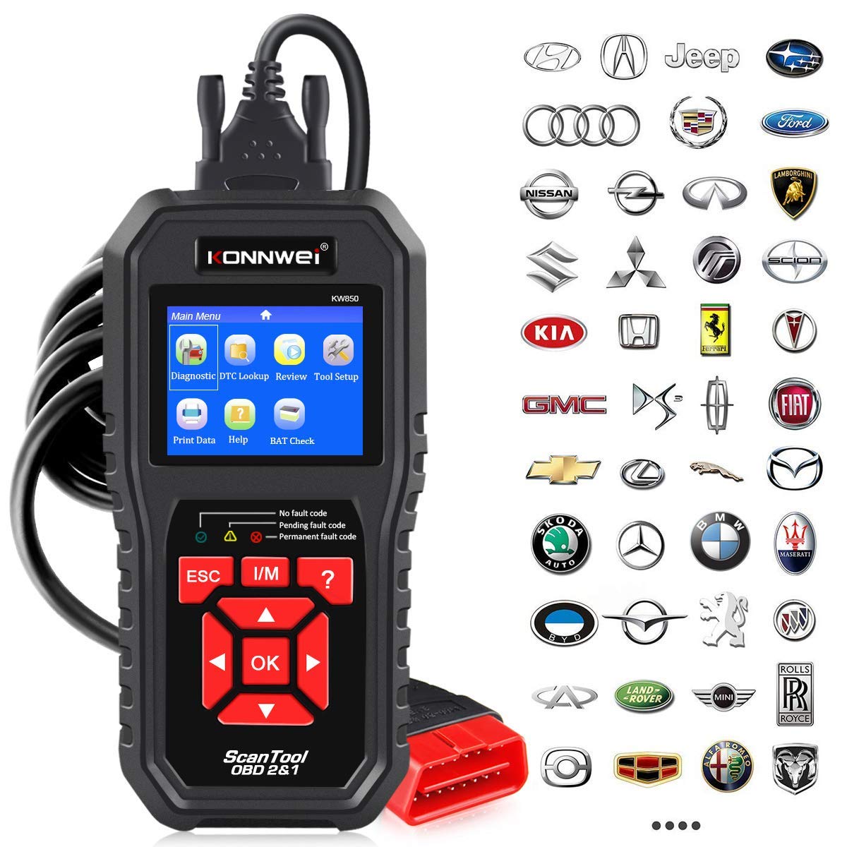 KW850 OBD2 Scanner & KW650 Car Battery Tester - Professional Automotive Diagnostic Tool for Engine Fault Codes & Battery Health Check - Perfect for Mechanics, DIY Enthusiasts & Roadside Emergencies