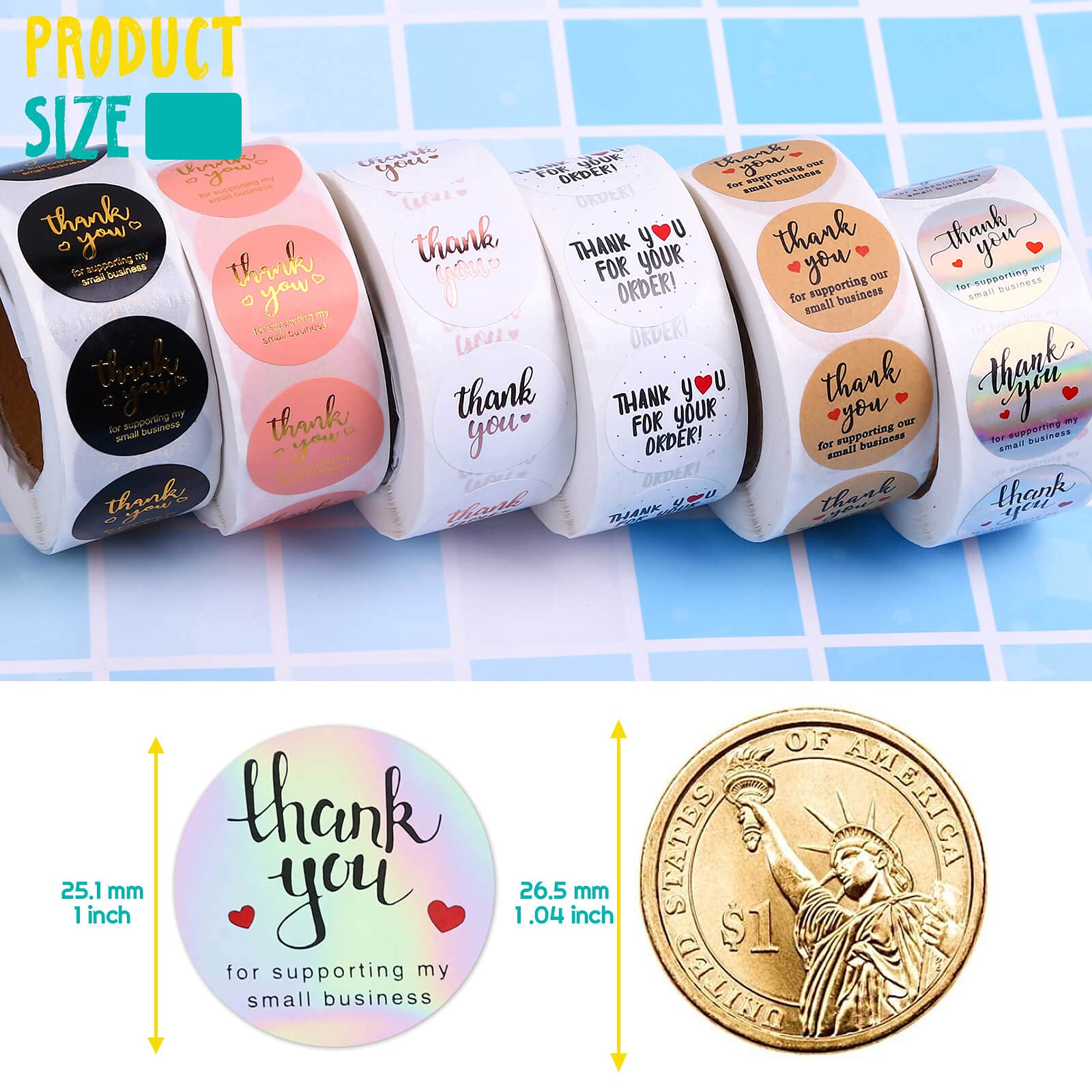 3000Pcs 1Inch Thank You Stickers - 6 Rolls Small Business Appreciation Labels for Packaging, Baking, Envelopes & Gift Wrapping | Perfect for Etsy Sellers, Handmade Crafts & Customer Thank You Notes