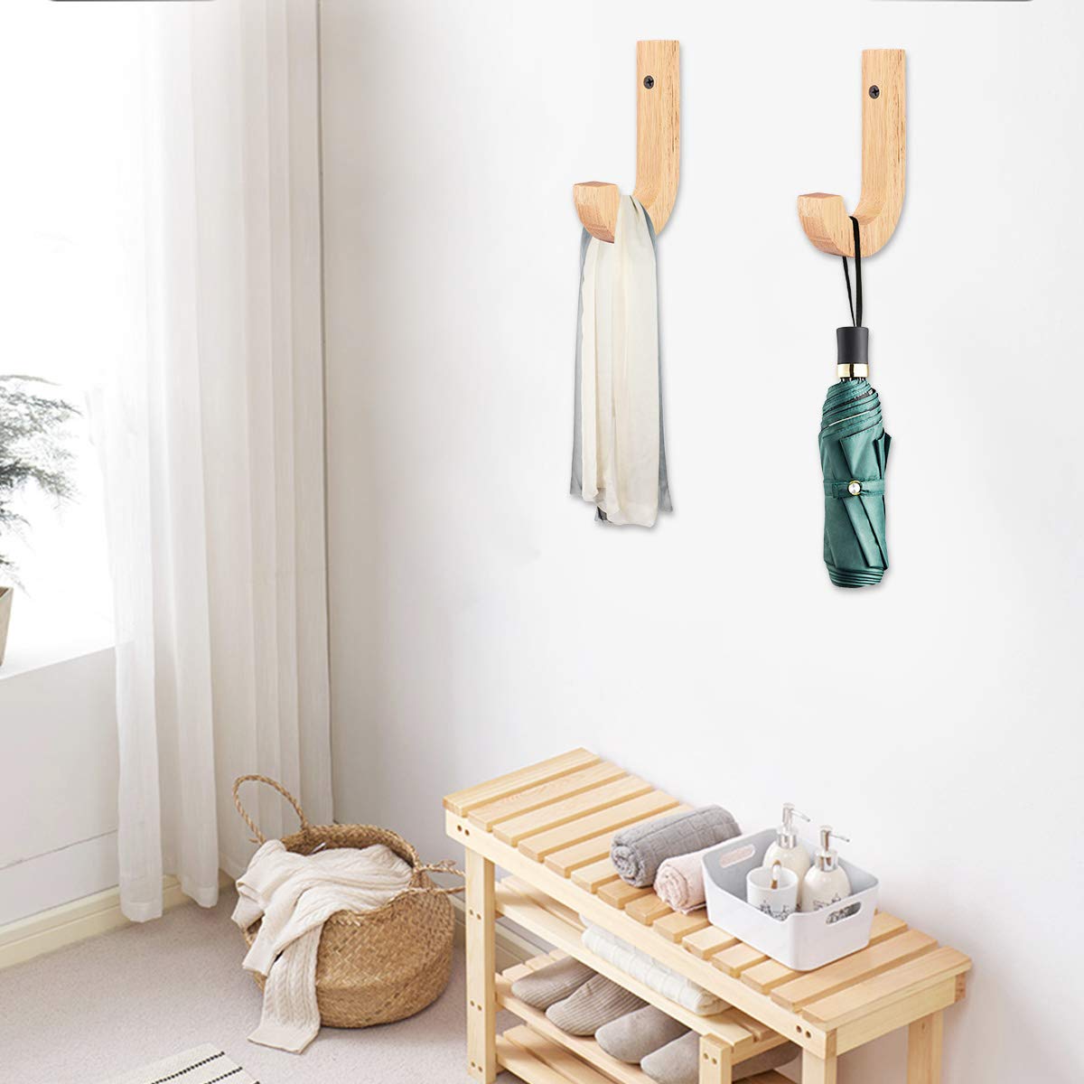 2 Pack Modern Decorative Wall Hooks - Wooden Coat Hooks for Entryway, Bedroom & Bathroom Organization | Creative Home Decor Storage Solution