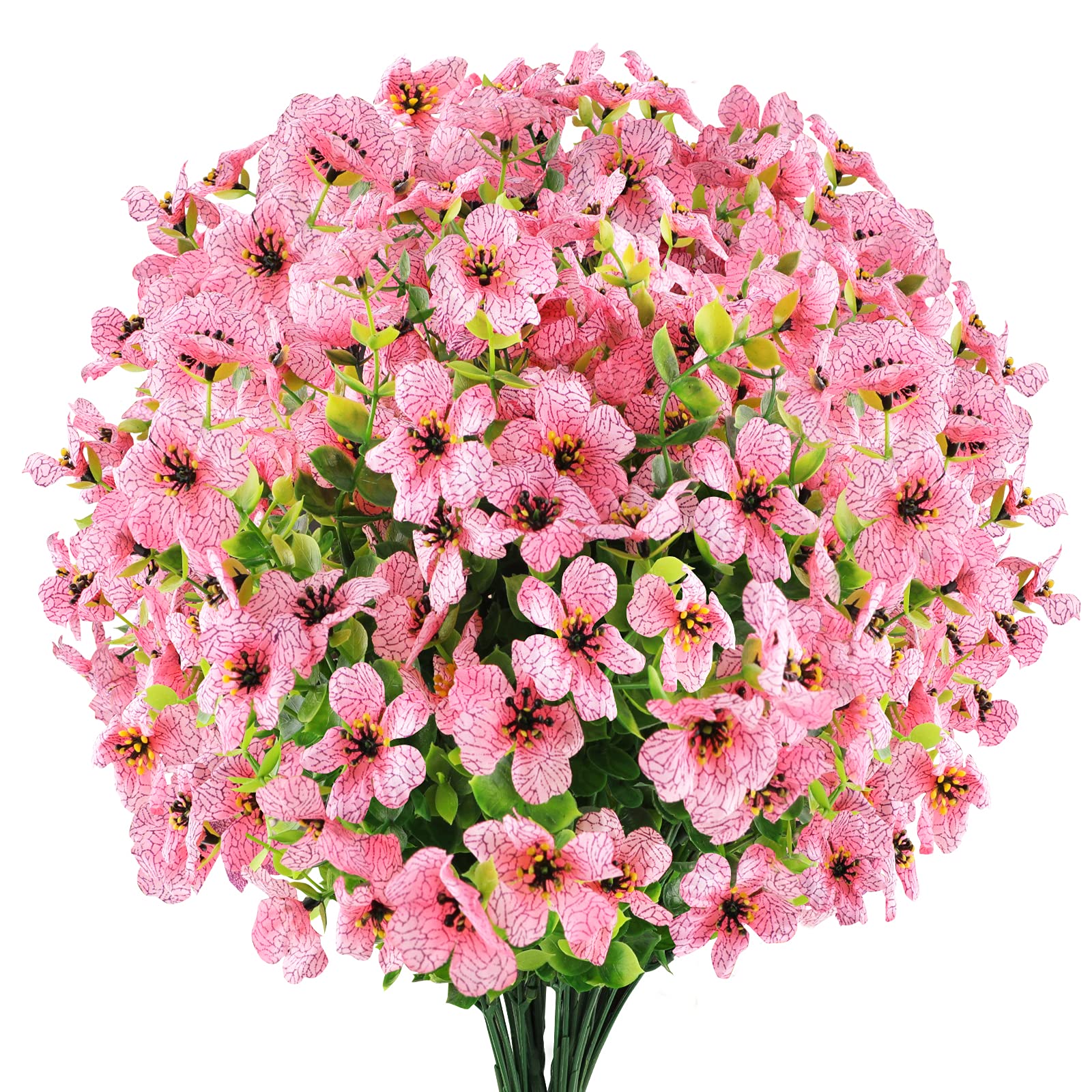 GREENRAIN 6 Bundles UV Resistant Artificial Flowers - Fake Plastic Plants for Outdoor Garden, Window Box, Porch & Home Decor (Pink) - Perfect for Patio, Wedding, Party & Indoor Decoration