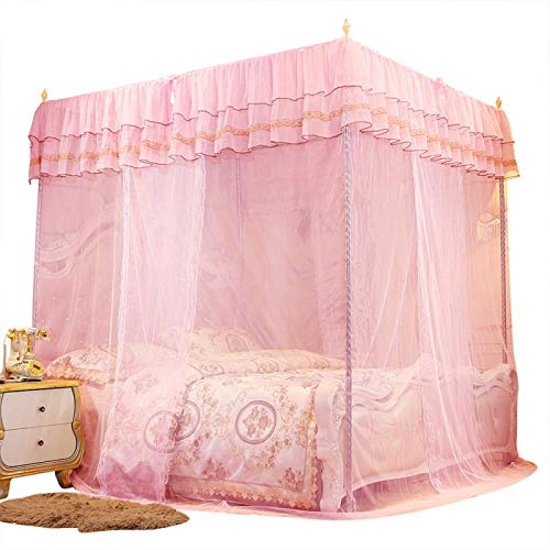 Luxury 4 Corner Post Bed Canopy with 3 Side Openings - Princess Net Bed Curtain for Single, Double & King Size Beds - Elegant Bedroom Decor for Romantic Nights, Kids Room & Boho Chic Style