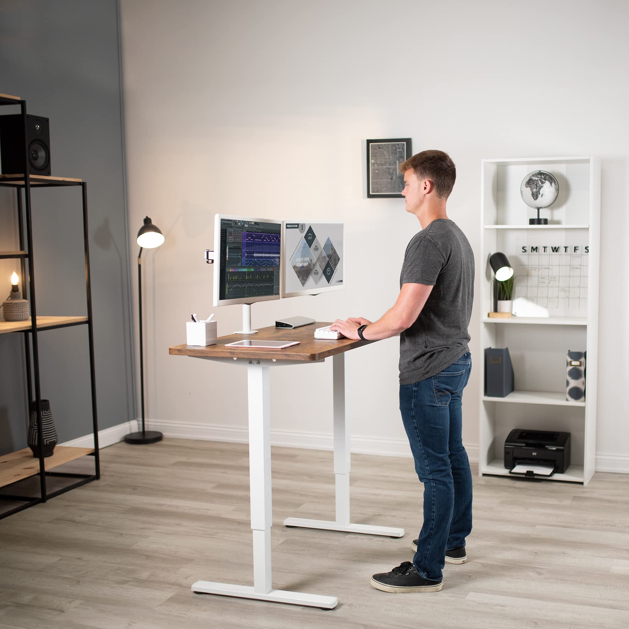 VIVO Compact Hand Crank Standing Desk Frame for 35-71 Inch Table Tops - Ergonomic Height Adjustable Base with Foldable Handle, White (DESK-M051MW) - Perfect for Home Office, Study & Workspace