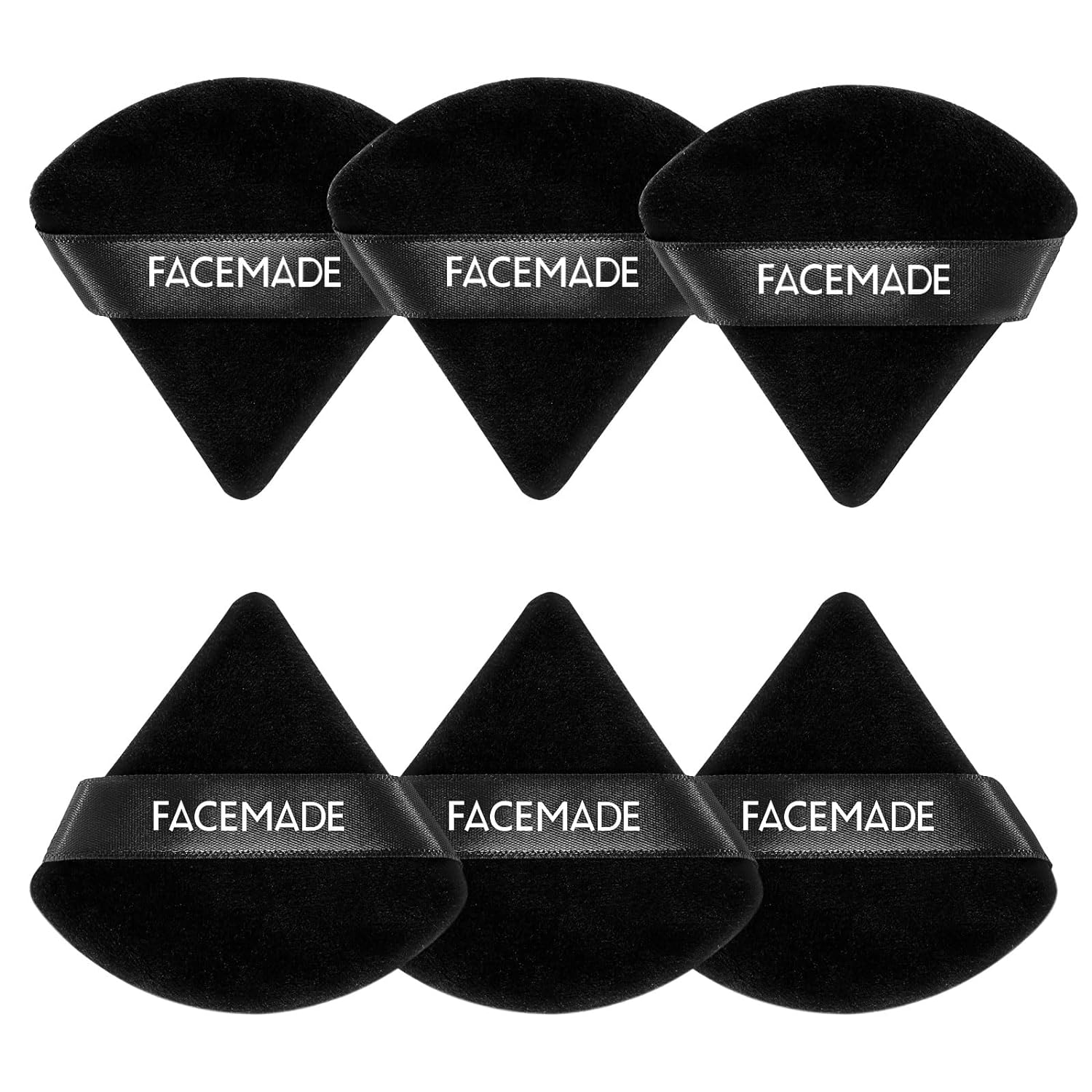 FACEMADE 6-Piece Triangle Velour Powder Puff Set with Storage Case - Soft Makeup Sponge for Wet & Dry Application - Perfect for Foundation, Setting Powder & Blush Touch-Ups