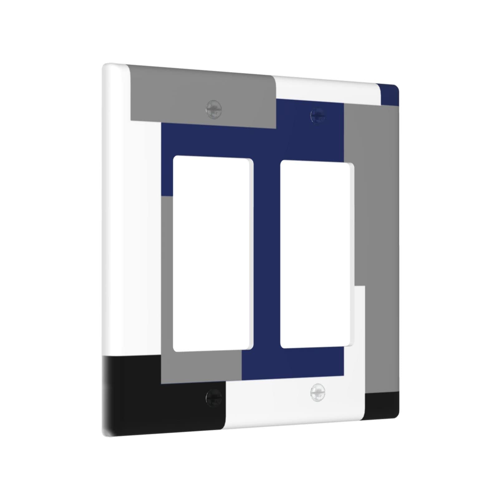 Abstract Blue Gray Double Rocker Light Switch Cover - Decorative 2 Gang Wall Plate - Funny Lightswitch Faceplate 4.5 x 4.5 Inch - Perfect for Living Room, Bedroom & Office Decor