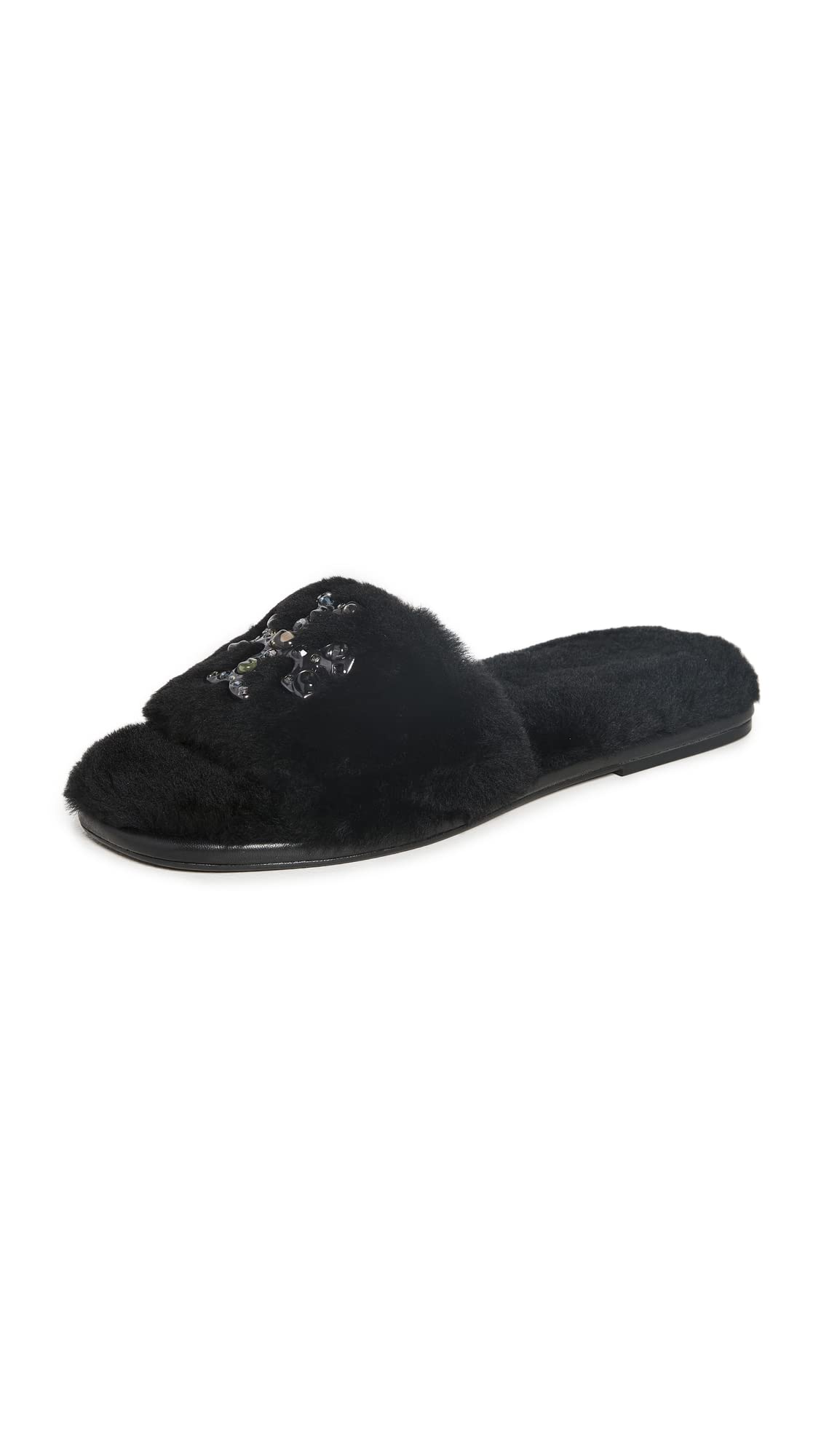 Tory Burch Women's Jeweled Shearling Slides - Comfortable Luxury House Slippers for Women, Perfect for Lounging at Home, Spa Days & Cozy Evenings