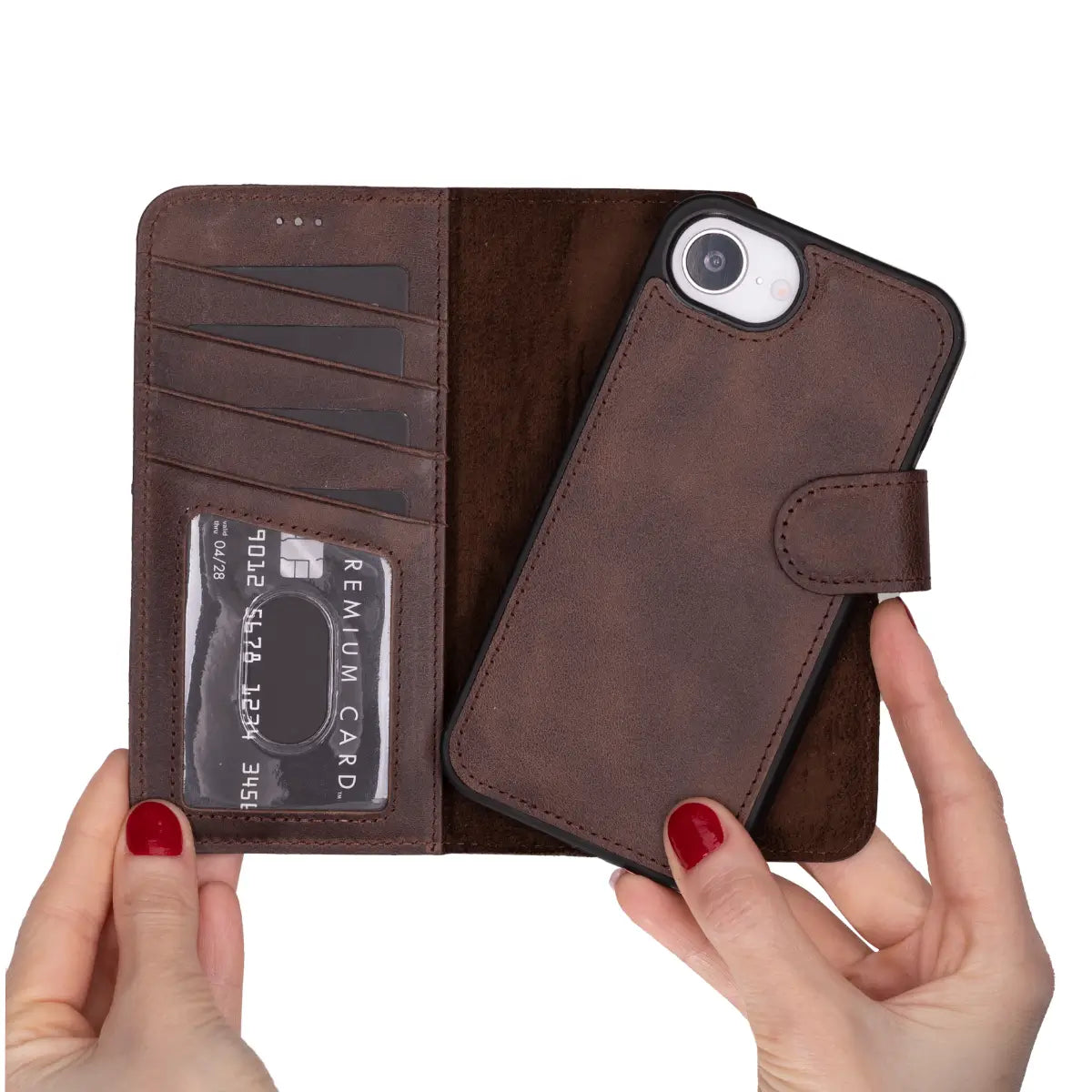 Premium Brown Genuine Leather Wallet Case for iPhone 16 - Slim Protective Phone Cover with Card Slots (Holds 3 Cards) - Perfect for Everyday Use, Travel & Business