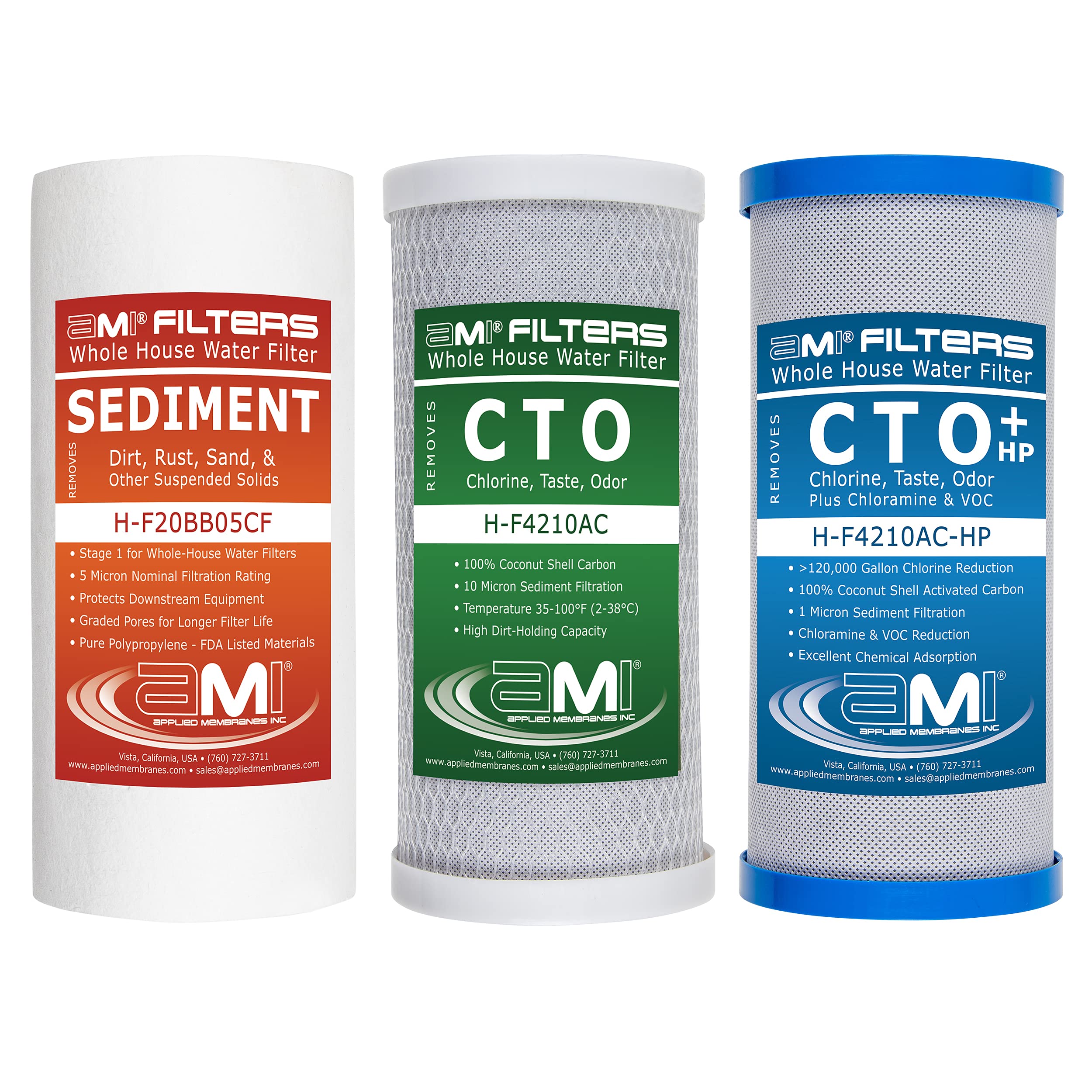Applied Membranes Inc. 3-Stage Whole-House Water Filter Cartridge Replacement Set - 10-Inch Sediment, Carbon & Lead Filters for Clean Drinking Water | Home Water Filtration System Maintenance