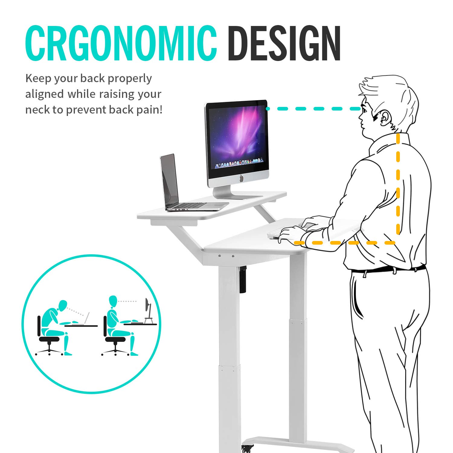 UNICOO Adjustable Standing Desk with Wheels - 2-Tier Mobile Gaming Desk for Home Office & Workstation