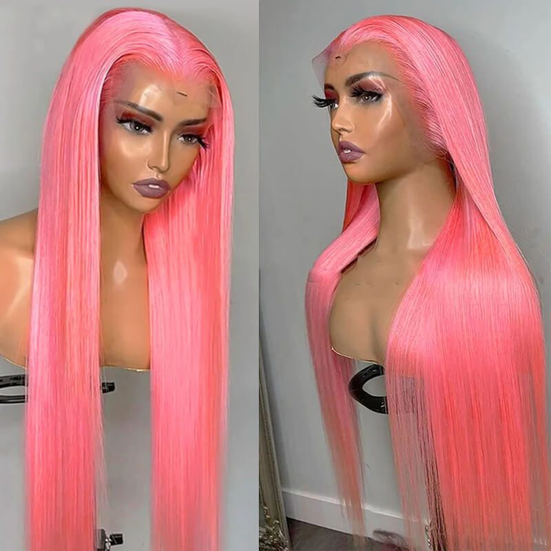 Eullair #613 Blonde Lavender Purple Pink Grey Straight Human Hair Wig with 13x4 Transparent Lace Frontal for Women | Perfect for Cosplay, Daily Wear & Special Occasions