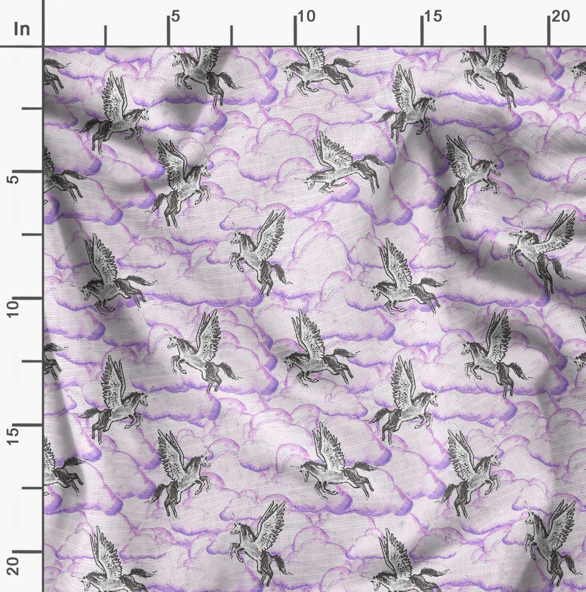 Soimoi Moss Georgette Brown Fabric by The Yard - 42 Inch Wide Printed Fabric with Cloud & Unicorn Animal Design for DIY Apparel, Home Decor, Dresses, Curtains and Craft Projects - Dreamy & Playful Fabric for Sewing Enthusiasts
