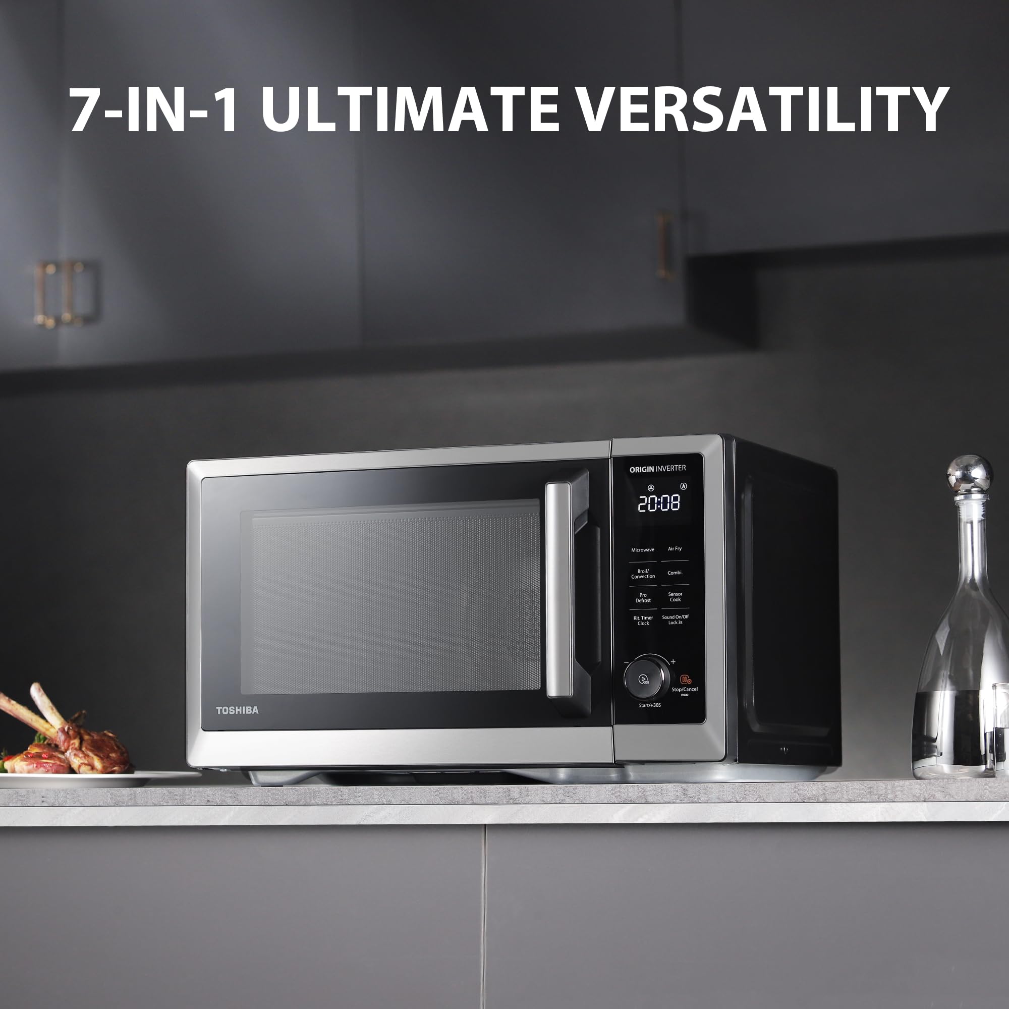 TOSHIBA 1.0 cu.ft Countertop Microwave Oven with Air Fryer Combo - 1000W Inverter Convection Microwave, Broil Function, Speedy Combi, Even Defrost, Humidity Sensor, Mute, 27 Auto Menus - Stainless Steel - Perfect for Small Kitchens, Dorms & Apartments