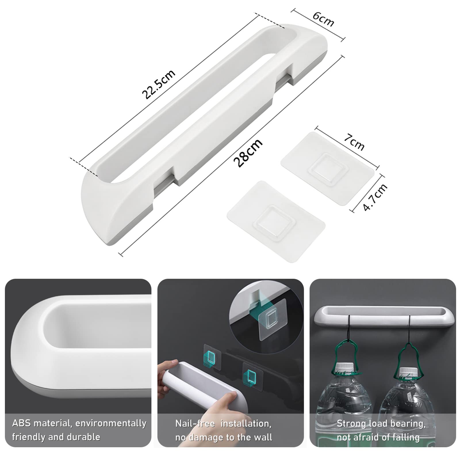 AUSTY Self Adhesive Wall Mounted Towel Holder - 28cm ABS Bathroom & Kitchen Towel Bar for Hand Towels, Dishcloths - Perfect for Small Spaces, Apartments, RVs