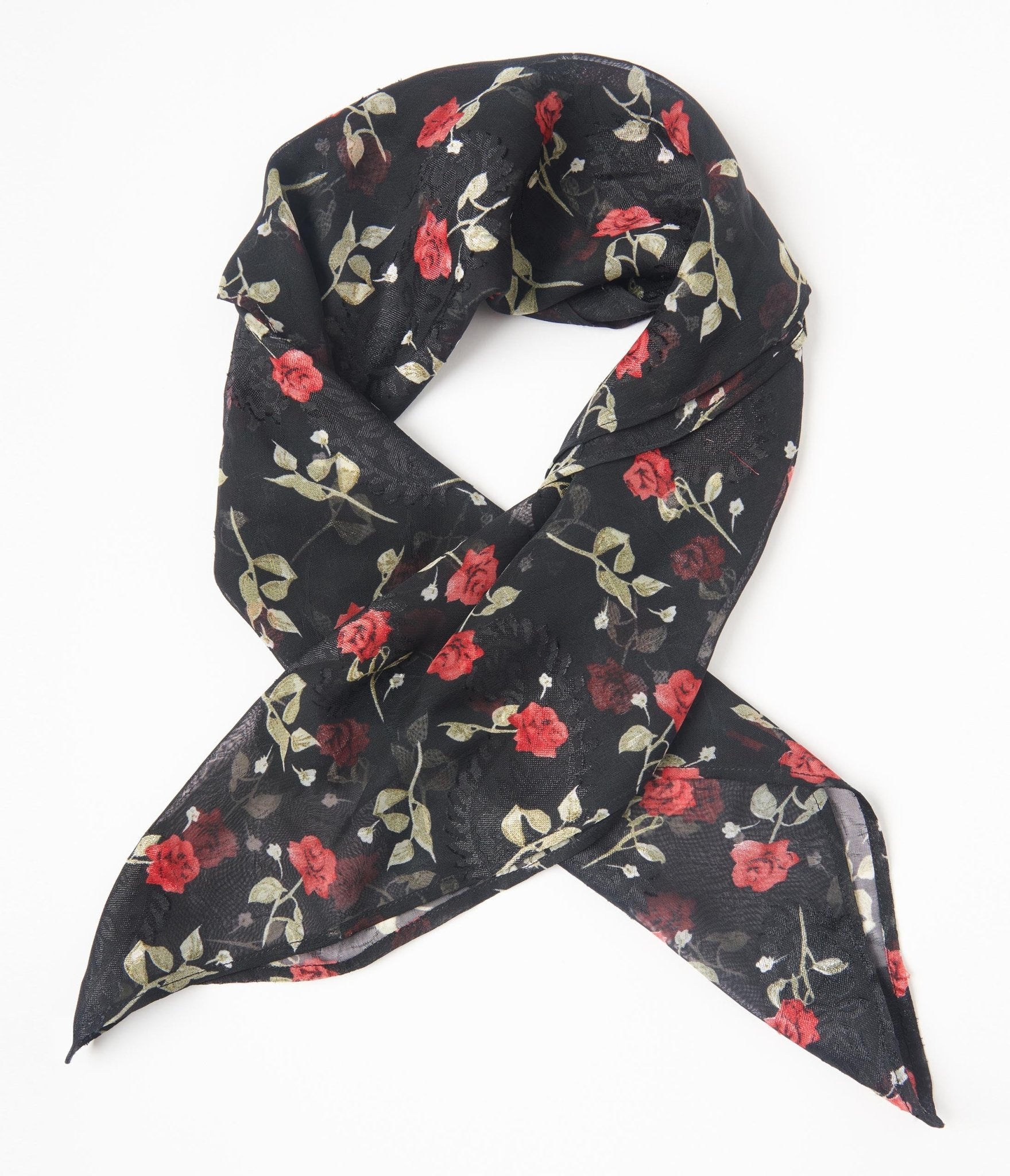Vintage Black and Red Roses Hair Scarf - Elegant Floral Headband for Women, Retro Hair Accessory for Parties, Weddings, and Everyday Style