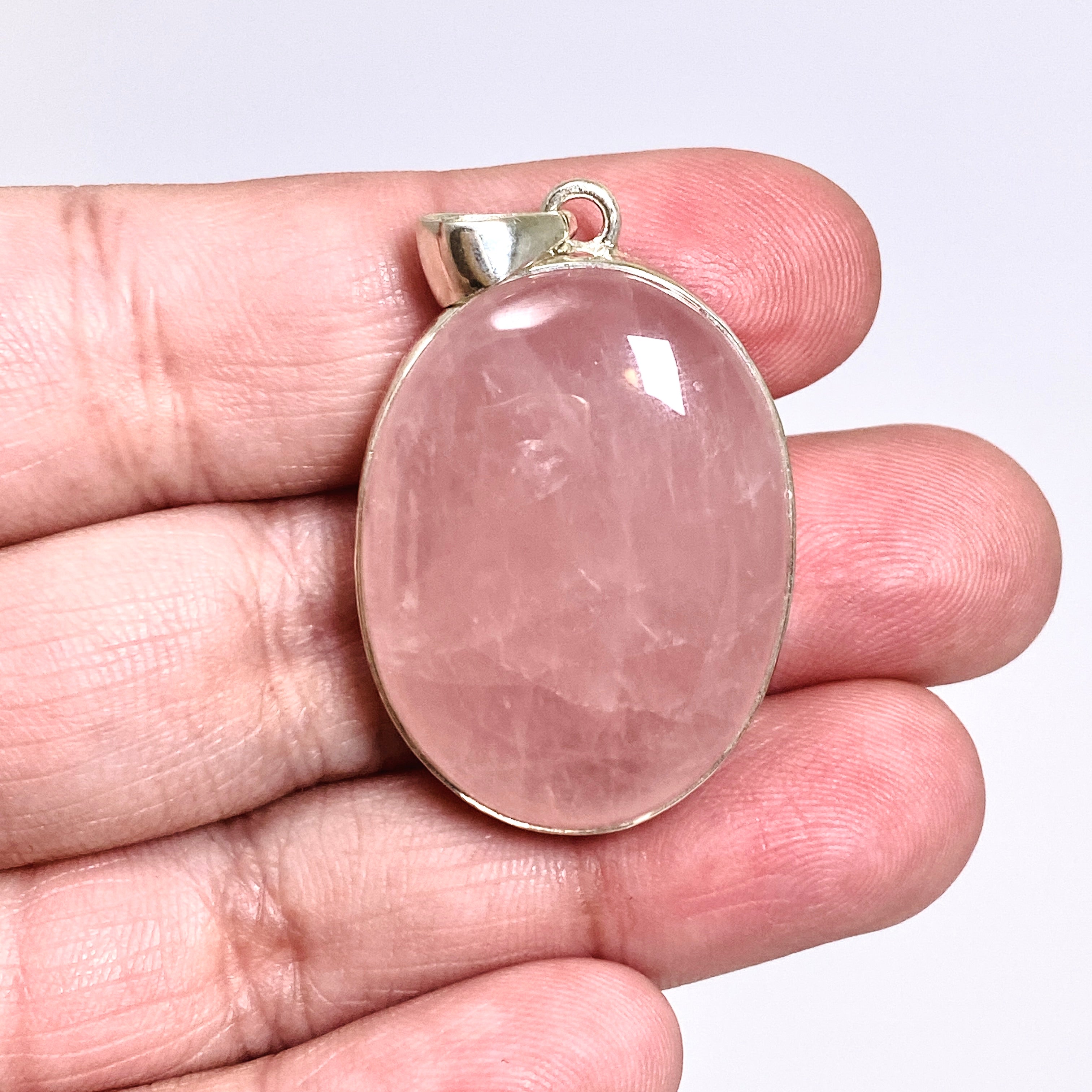 Natural Rose Quartz Oval Cabochon Pendant Necklace - Healing Crystal Jewelry for Women - Perfect for Meditation, Energy Balancing & Spiritual Gifts