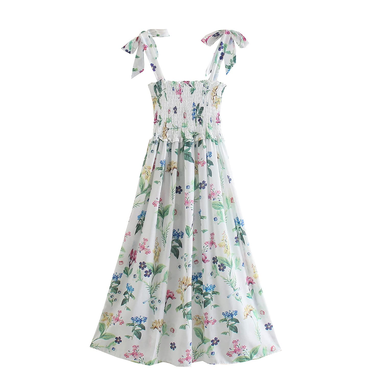 Women's Boho Beach Dress - Floral Butterflies Print, Tie Strap Sleeveless A-Line Swing Maxi Dress | Casual Summer Sundress for Vacation, Pool Party & Tropical Getaway