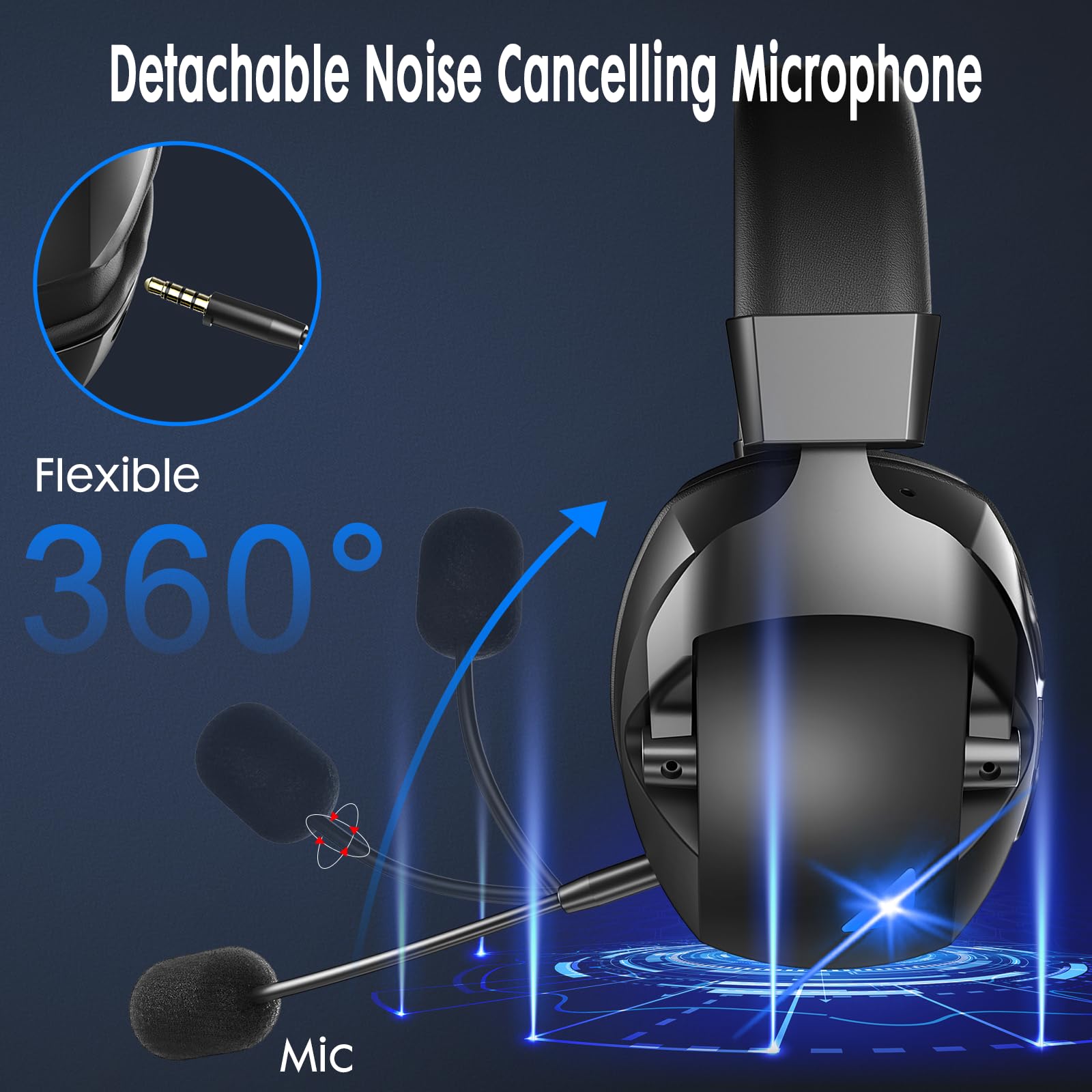 Wireless Gaming Headset for PS5, PS4, PC, Nintendo Switch - Bluetooth 5.3 & 2.4GHz USB Connection, 50H Battery Life, Noise Cancelling Mic, 3.5mm Wired Mode for Xbox Series X/S | Perfect for Online Gaming, Streaming & Late Night Sessions