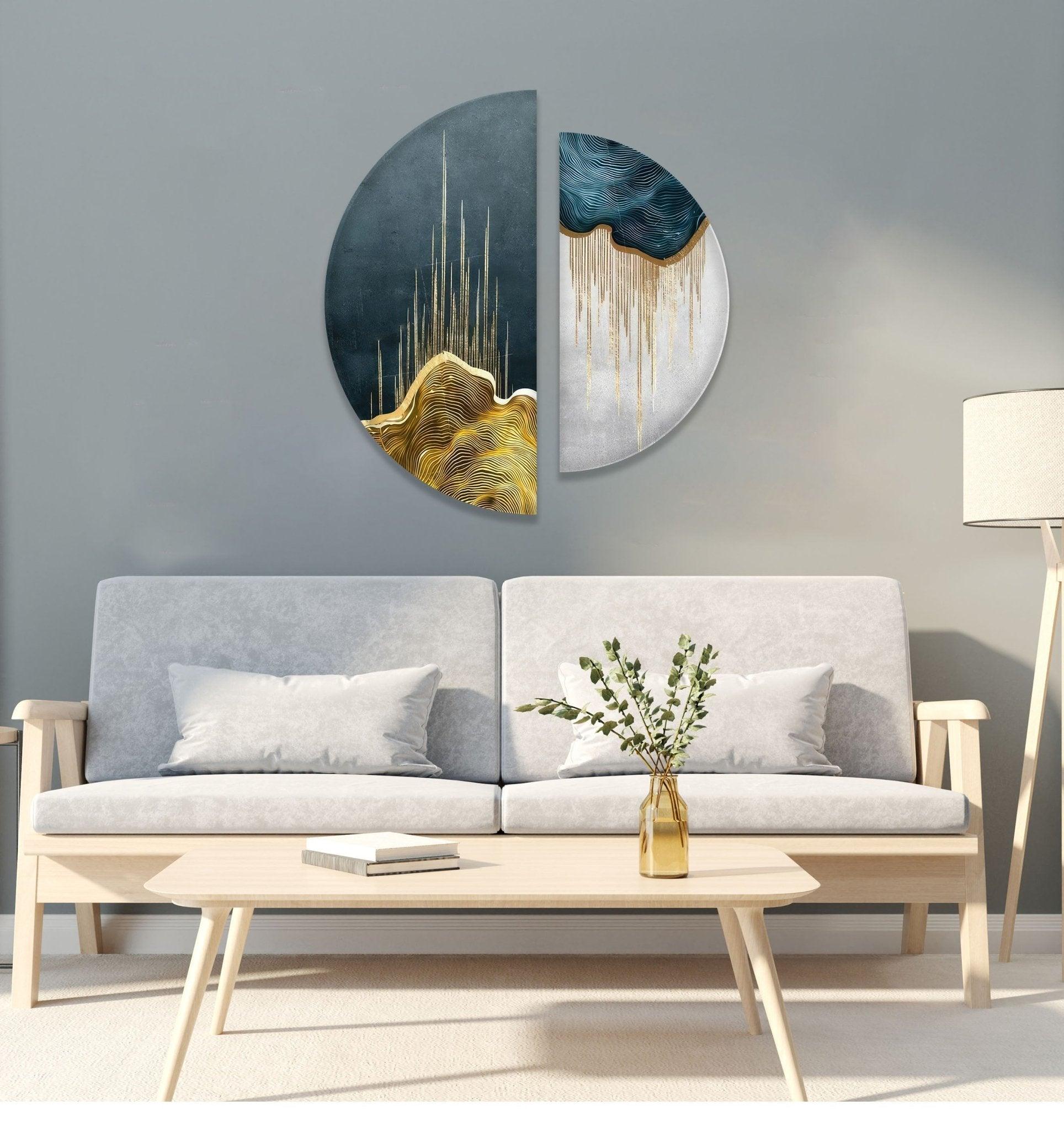 2 Piece Blue White Marble Glass Wall Art Set - Modern Abstract Home Decor for Living Room, Bedroom, Office | Shatter-Resistant & Easy to Hang