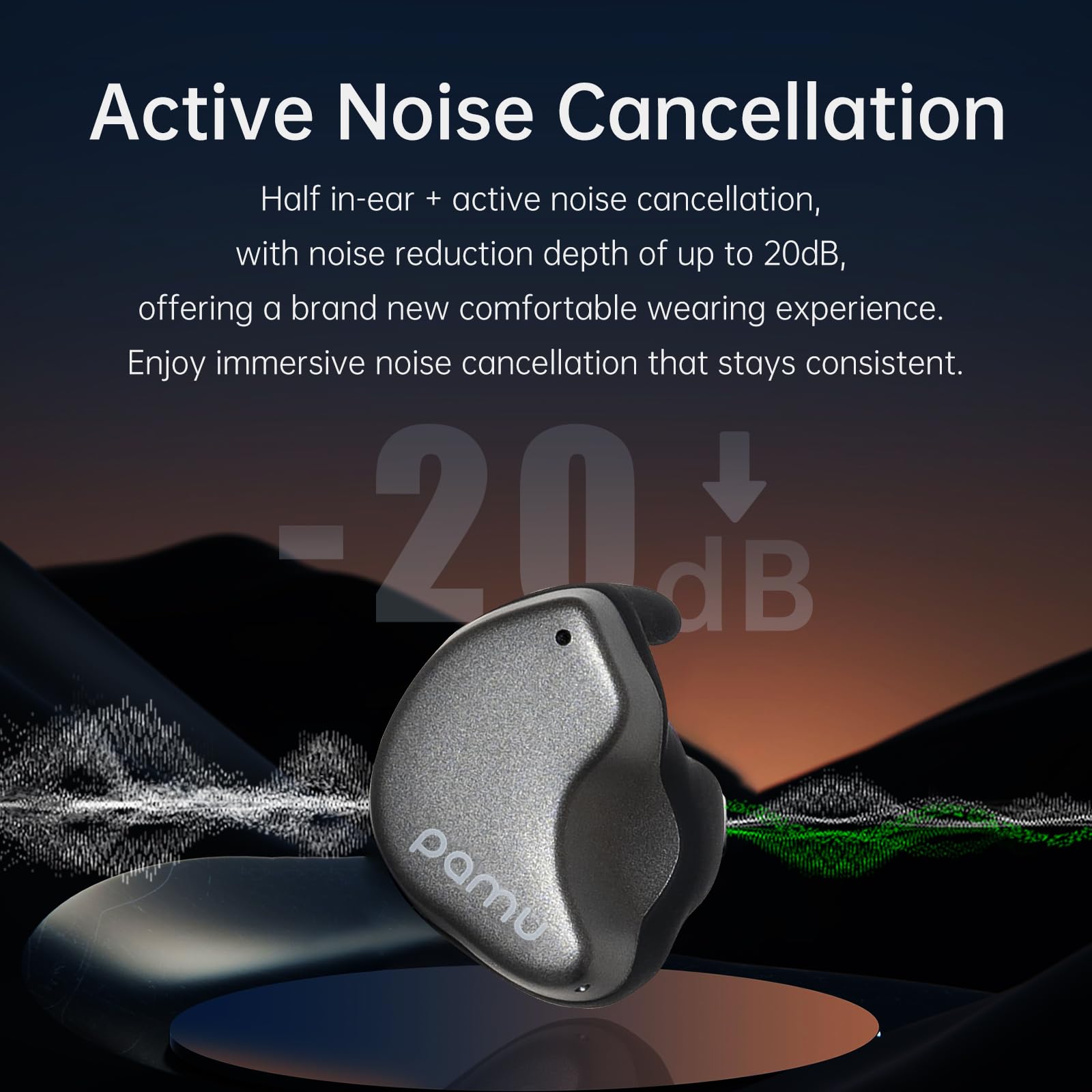 PAMU T28P Wireless Earbuds Bluetooth 5.3 with Active Noise Cancelling & AI ENC, 24H Playtime, IPX5 Waterproof, Super Bass Stereo Earphones for Running, Workout, Travel & Commuting - Black